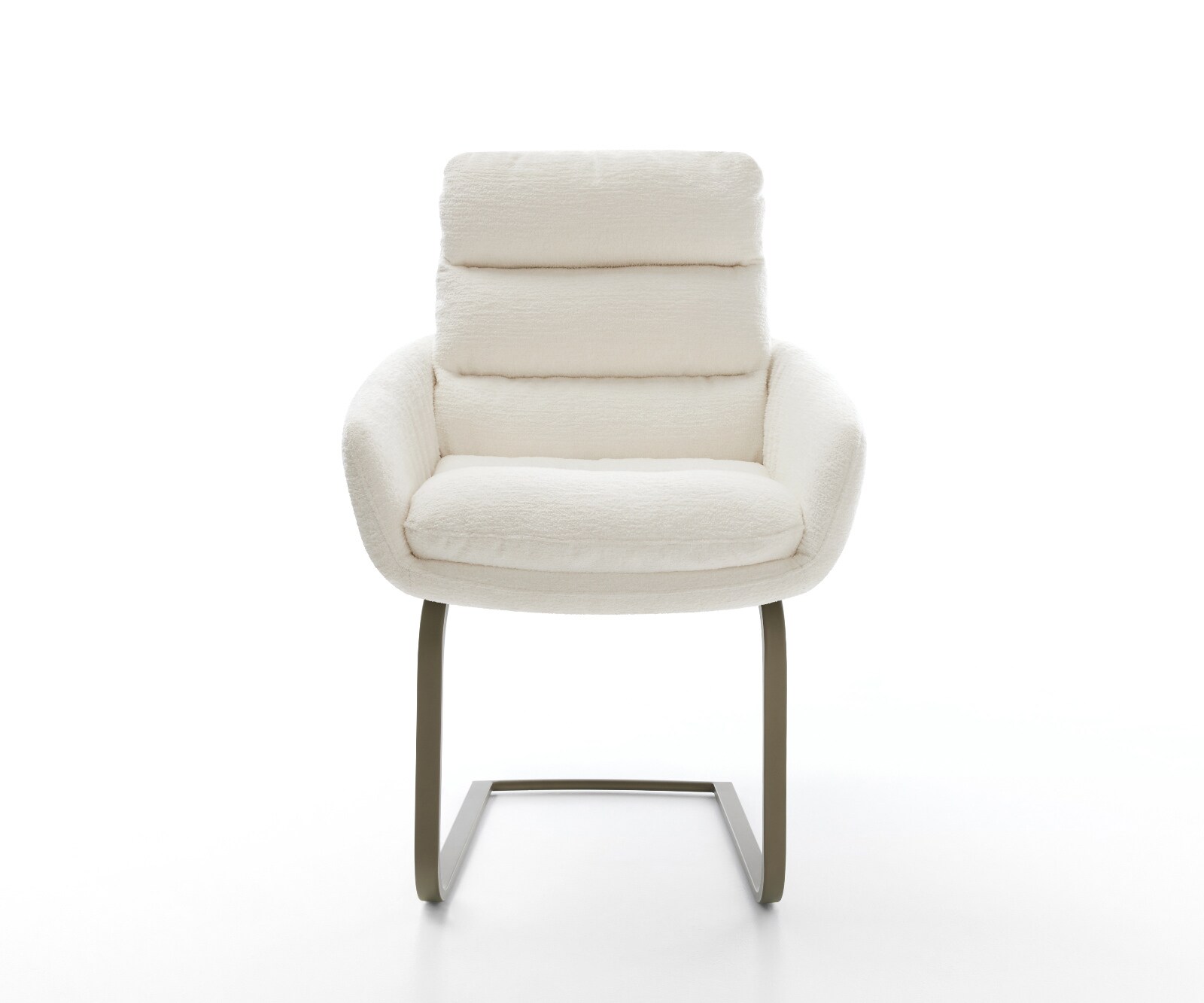 Cantilever Abelia-Flex avec accoudoirs bouclé doux beige pied cantilever plat aspect titane 1