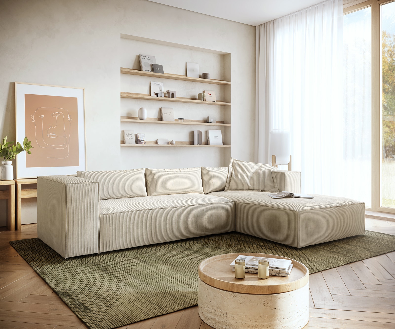 Eckcouch Brom 260x175 cm Cord Beige Recamiere rechts Eckcouch Brom 260x175 cm Cord Beige Recamiere rechts