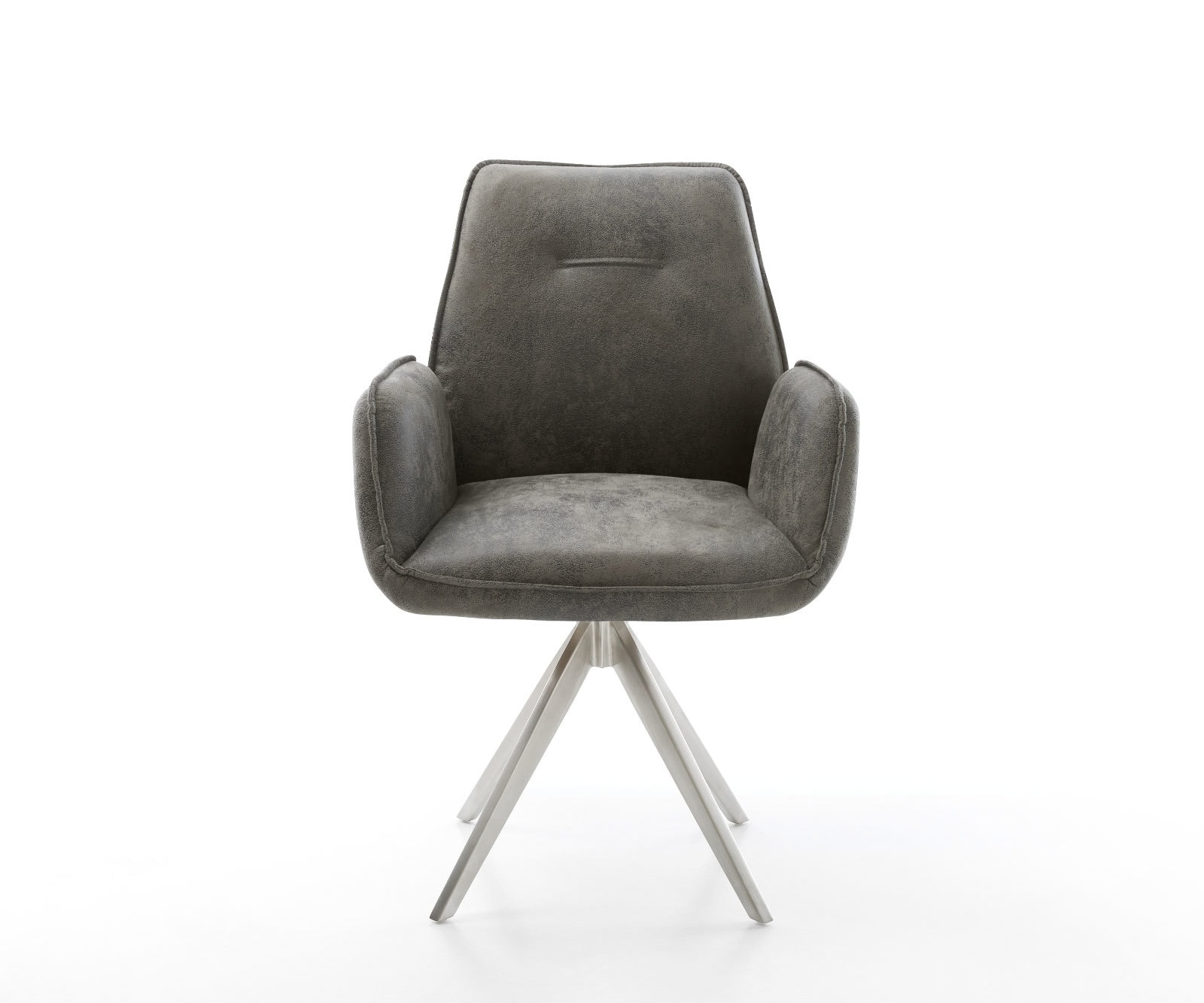 Chaise-de-salle-à-manger Zoa-Flex microvelours gris antique pied croisé angulaire acier inoxydable brossé ressorts ensachés 2