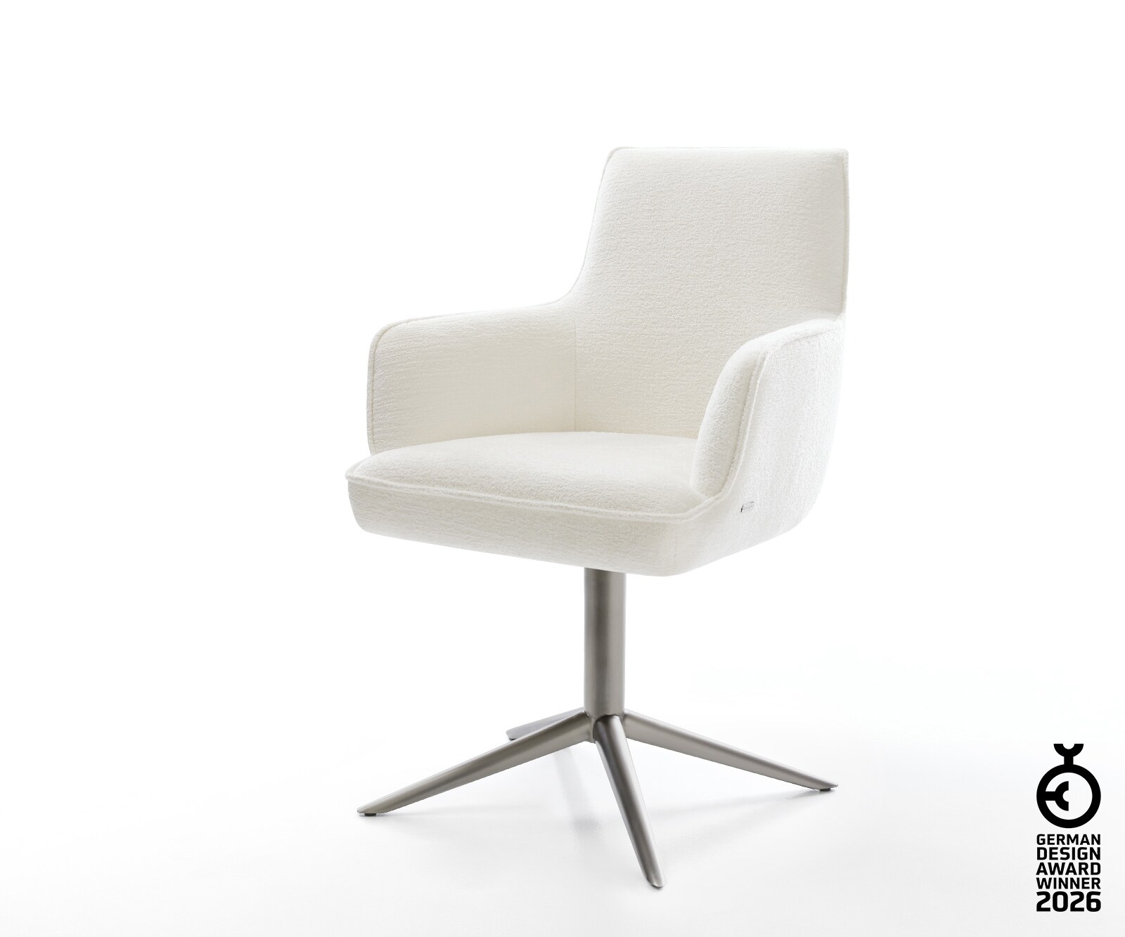 Drehstuhl Heira-Flex mit Armlehnen Bouclé Soft Beige Fußkreuz Graphit 360° drehbar Wippfunktion Taschenfederkern 1