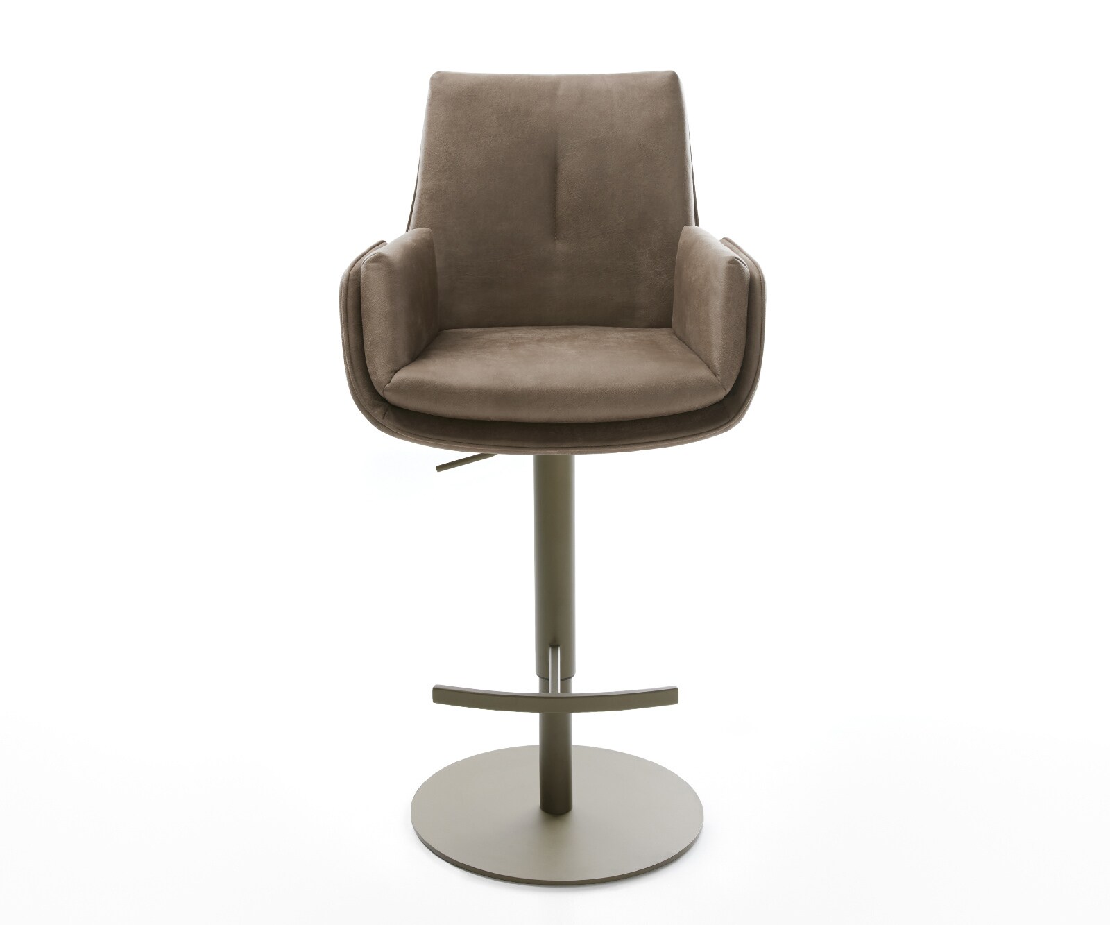 Barstuhl Clea-Flex Mikrofaser Taupe Vintage Drehfuß höhenverstellbar Metall Titanfarben 1