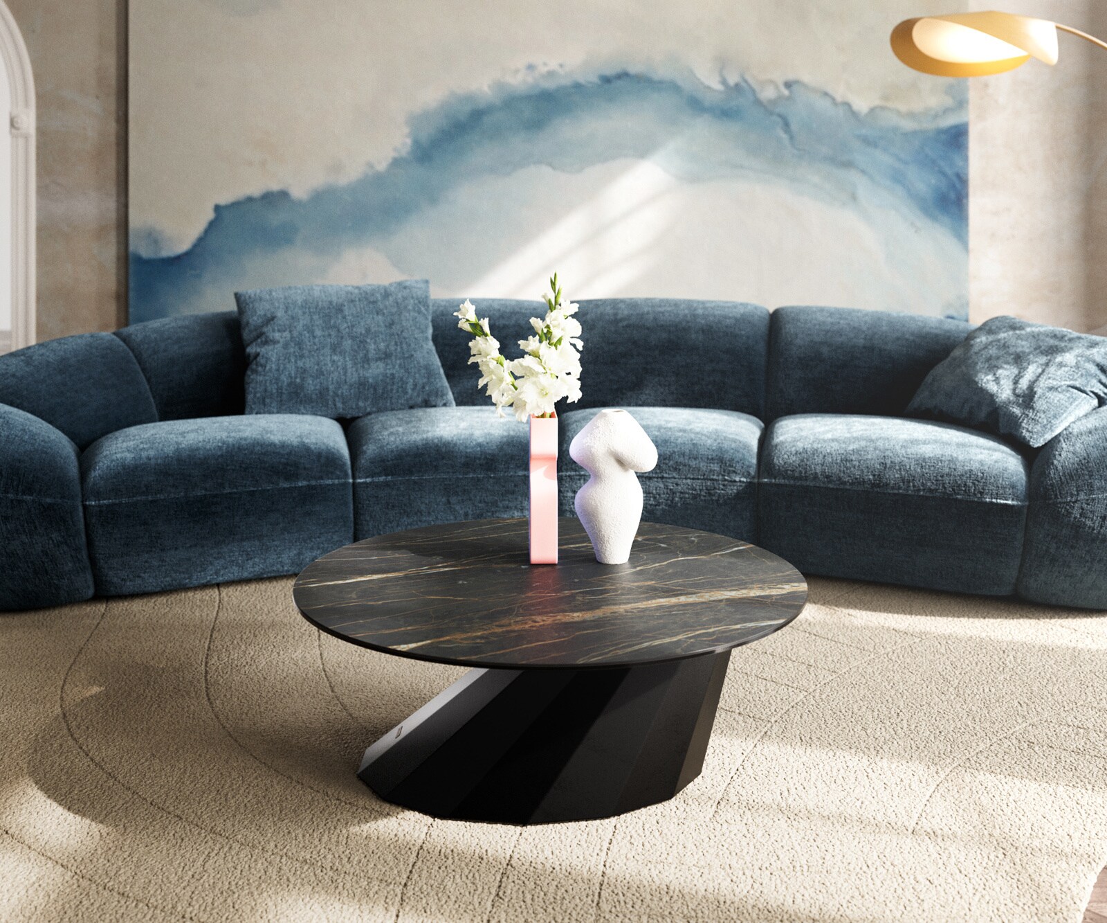 Couchtisch Edge Rund 90x90 cm Keramik Laminam® Noir Desir Braun Parabi Metall Schwarz 2