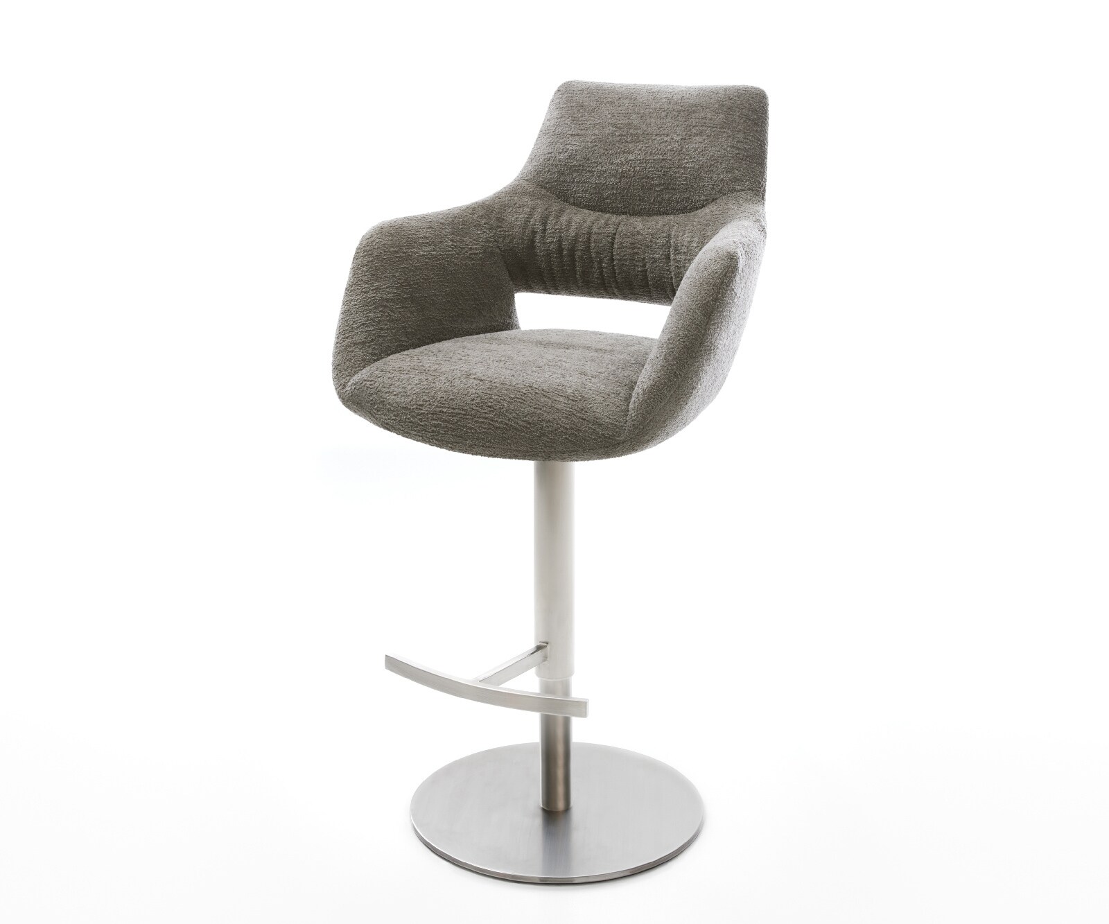 Barstuhl Yago-Flex Bouclé Soft Schlamm Drehfuß höhenverstellbar Edelstahl Silberfarben Taschenfederkern 1