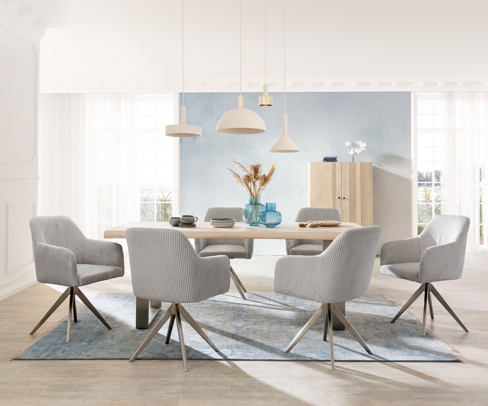 Esszimmerstuhl Greg-Flex Cord Silbergrau Kreuzgestell kantig Edelstahl Taschenfederkern 3 Esszimmerstuhl Greg-Flex Cord Silbergrau Kreuzgestell kantig Edelstahl Taschenfederkern 3