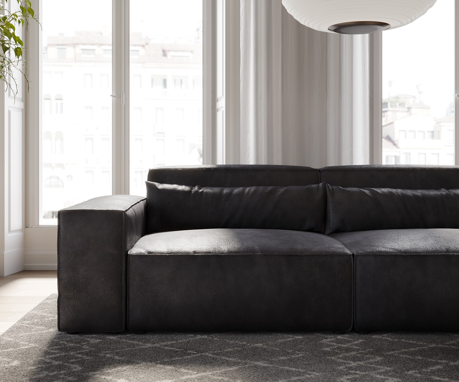 Big-Sofa Sirpio 230x95 cm Lederimitat Vintage Anthrazit  mit Hocker 4