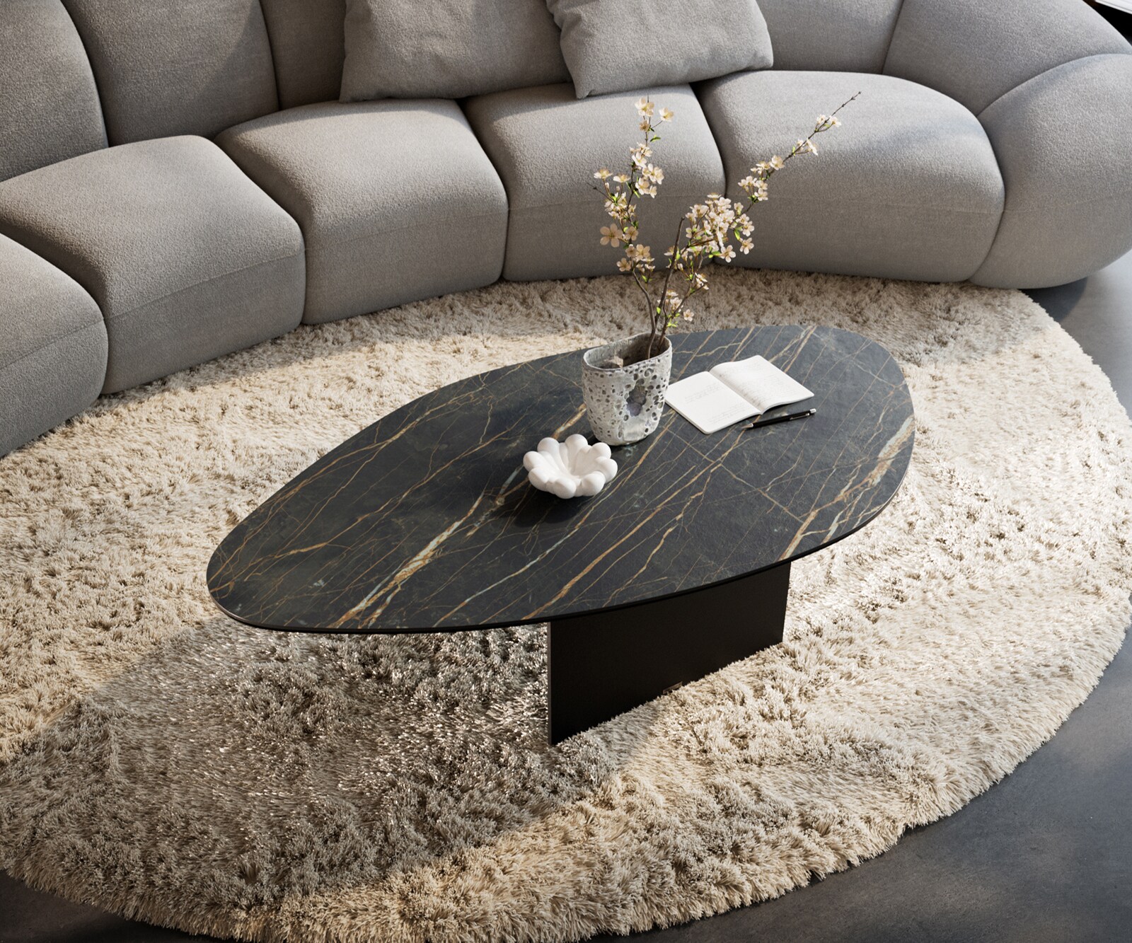 Couchtisch Edge Organisch 140x76 cm Keramik Laminam® Noir Desir Braun Salto Metall Schwarz 4