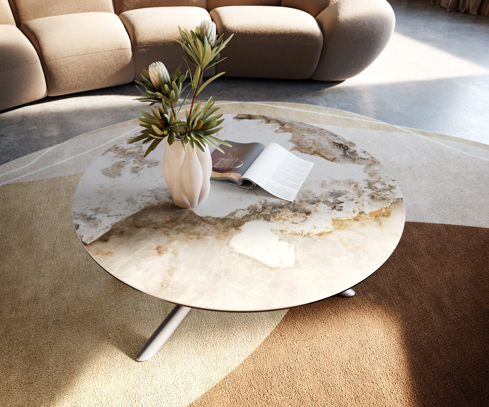 Table basse Edge rond 90x90 cm céramique Minas Melange Sarity acier inoxydable brossé 2