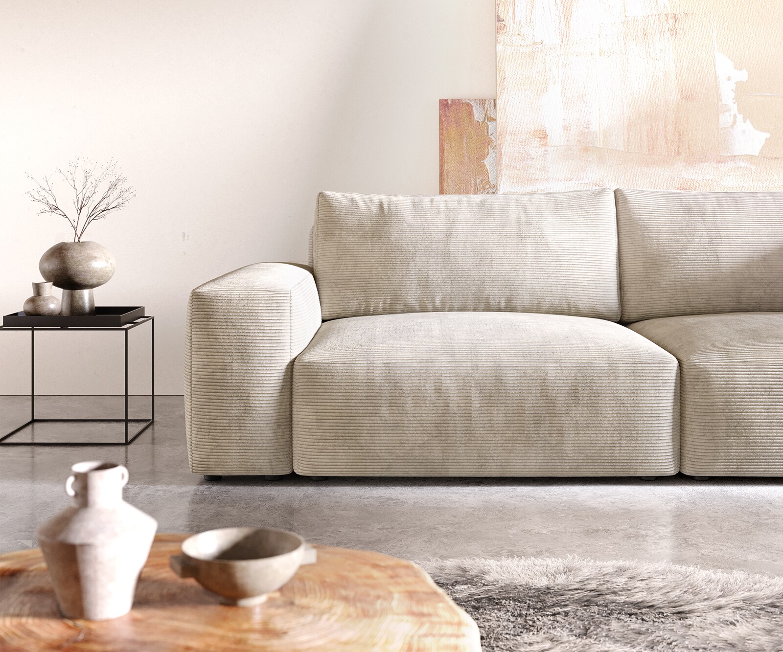 Grand-canapé Lanzo XL 270x130 cm Velours côtelé Beige 4