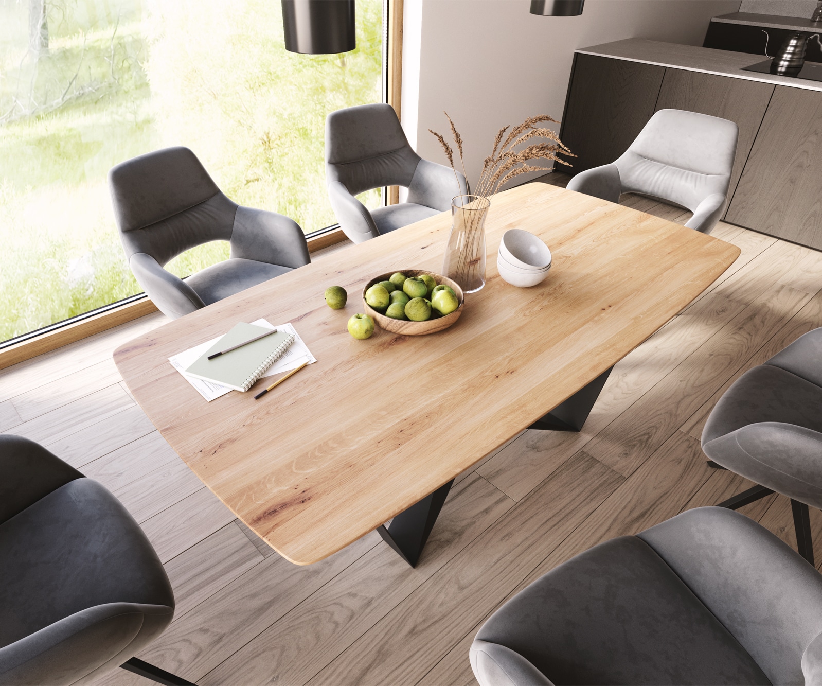 Esstisch Edge Boot 200x100x2,5-3 Eiche Natur Spider Flachstahl Schwarz Schweizer Kante 1 Esstisch Edge Boot 200x100x2,5-3 Eiche Natur Spider Flachstahl Schwarz Schweizer Kante 1