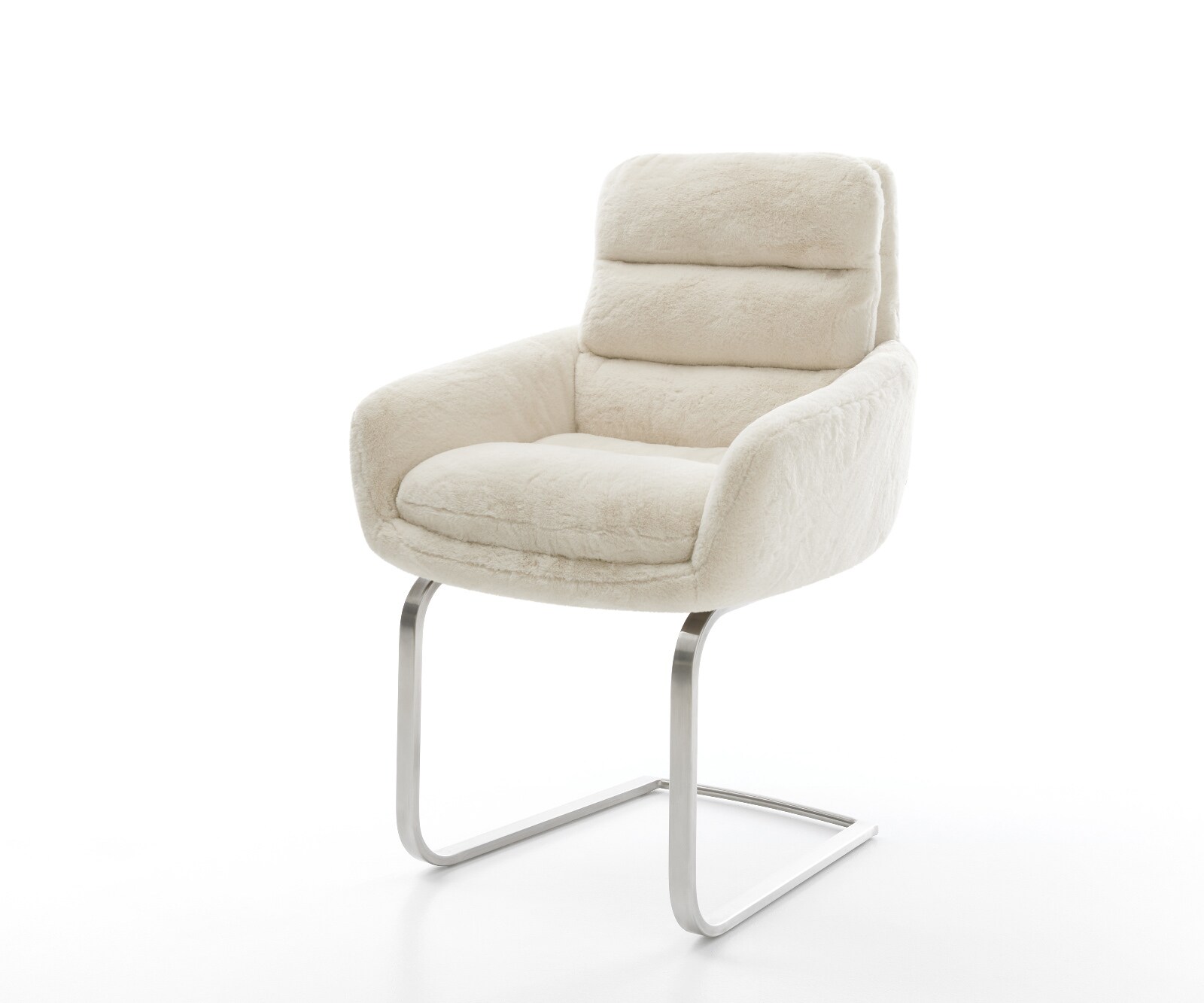 Cantilever Abelia-Flex avec accoudoirs peluche crème-blanc pied cantilever plat acier inoxydable 1