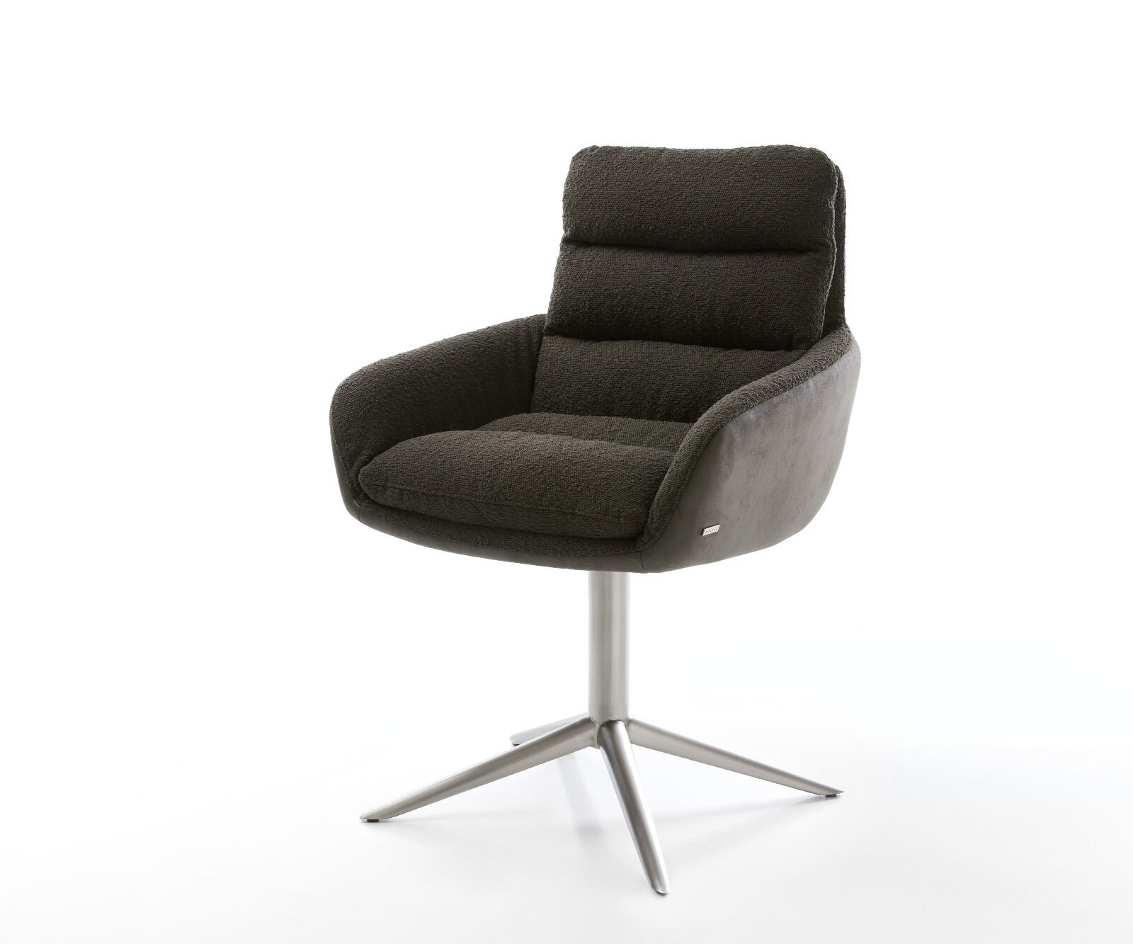 Chaise-pivotante Abelia-Flex avec accoudoirs tissu mixte noir pied de chaise 4 branches acier inoxydable brossé pivotement sur 360° fonction bascule