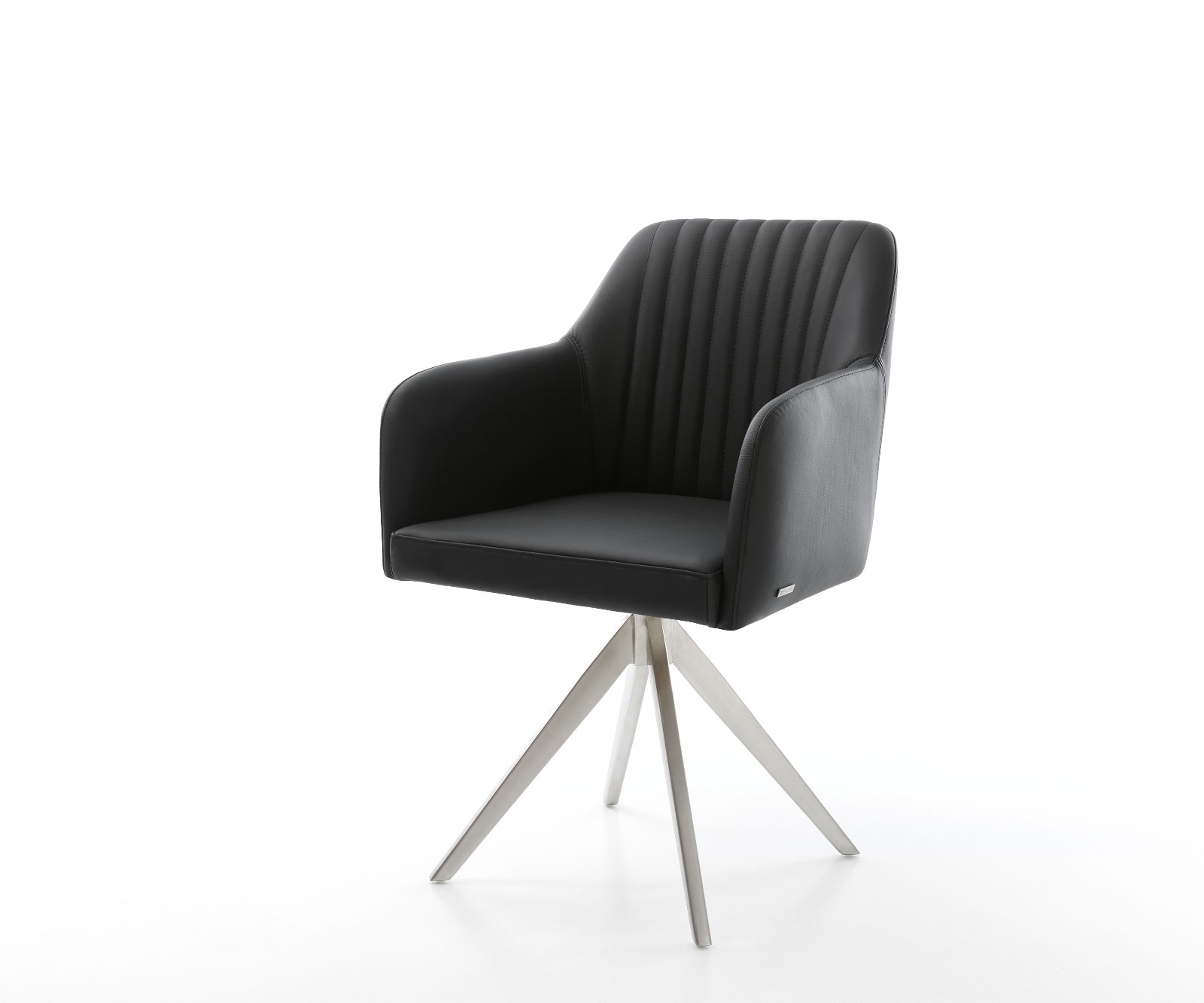 Drehstuhl Greg-Flex Echt-Leder Schwarz Kreuzgestell kantig Edelstahl 180° drehbar
