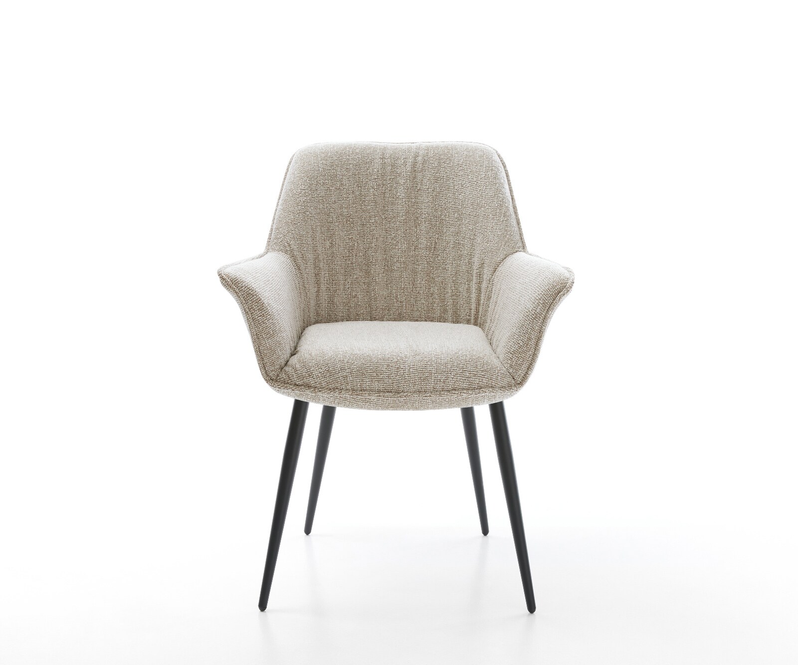 Chaise-de-salle-à-manger Keila-Flex avec accoudoirs tissu tissé doux beige 4 pieds coniques noir 2