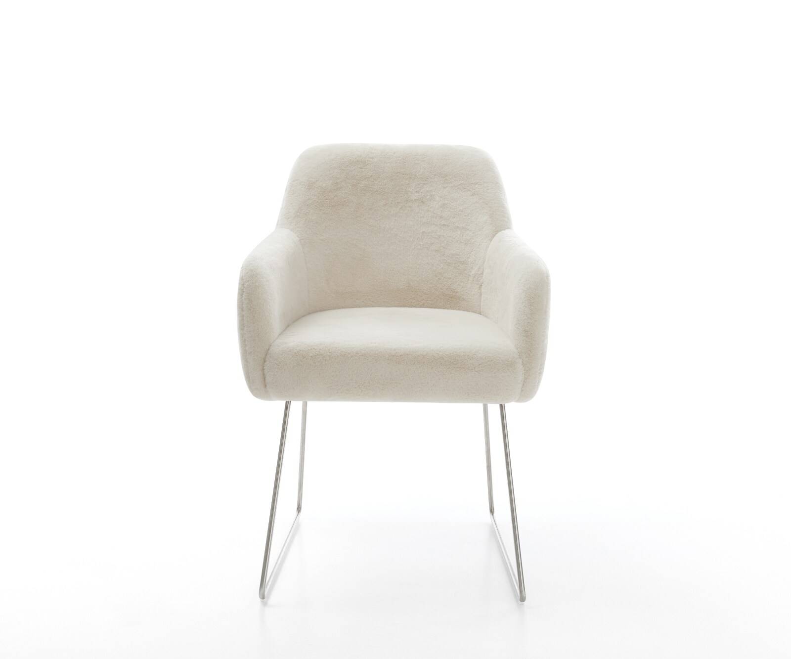 Esszimmerstuhl Greg-Flex Plüsch Creme-Weiß Kufengestell Edelstahl Taschenfederkern 1