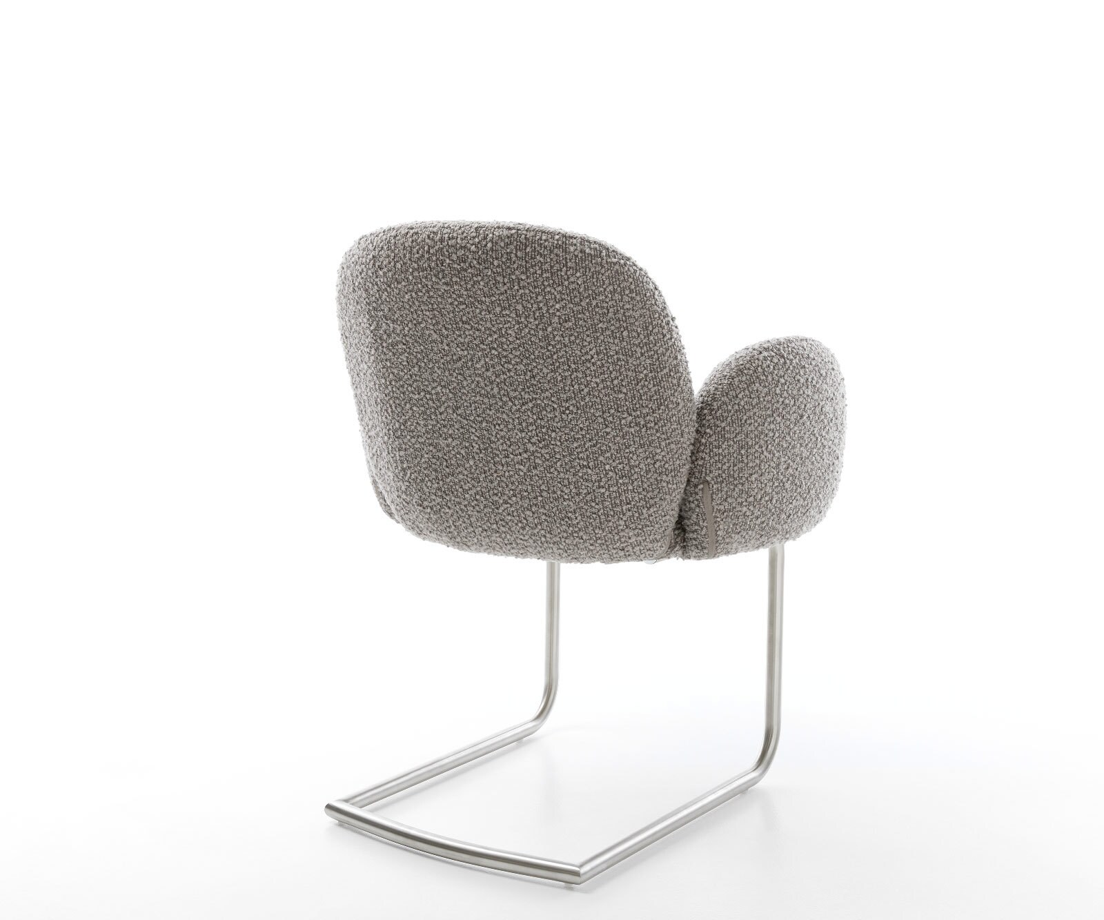 Cantilever Nube-Flex avec accoudoirs bouclé gris argenté pied cantilever rond acier inoxydable brossé ressorts ensachés 4