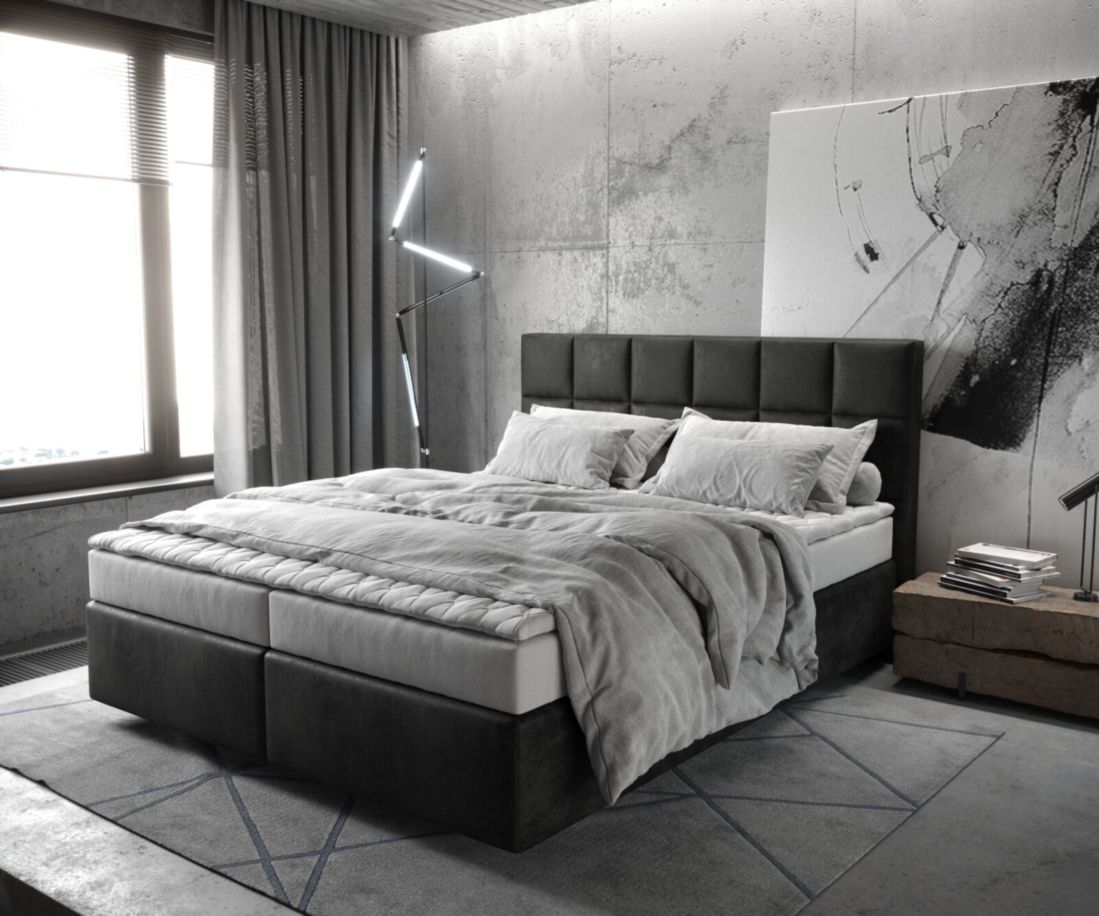 Boxspringbett Dream-Fine 160x200 cm Mikrofaser Anthrazit Vintage mit Matratze und Topper 2