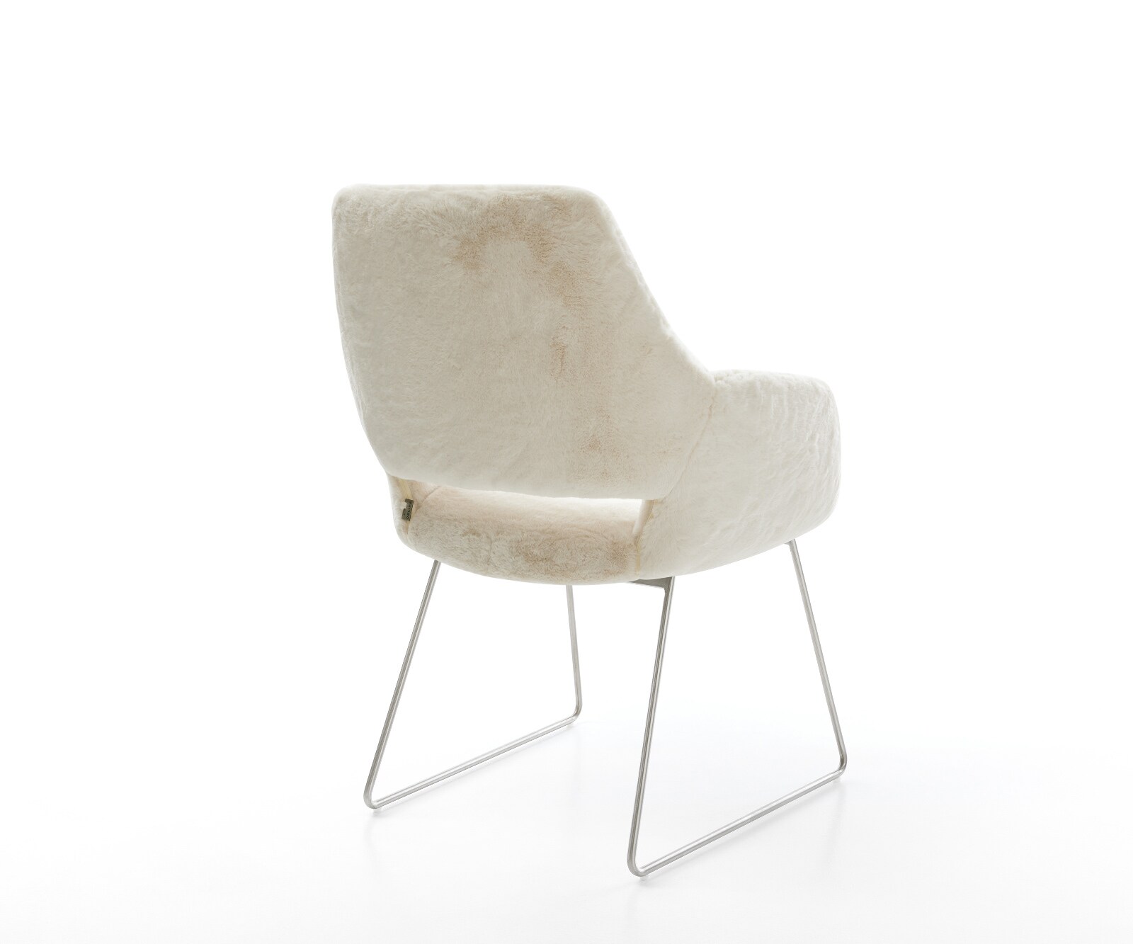 Esszimmerstuhl Yago-Flex mit Armlehnen Plüsch Creme-Weiß Kufengestell Edelstahl Taschenfederkern 4