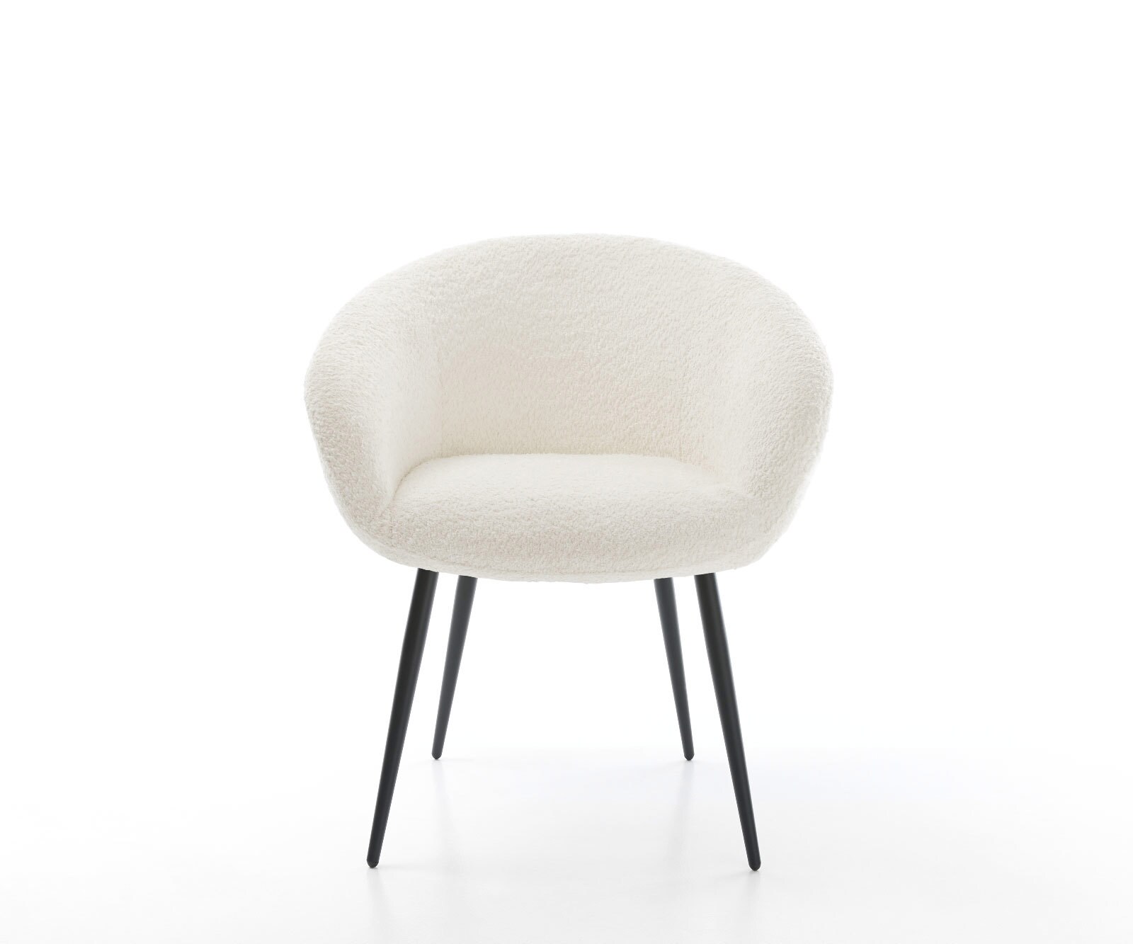 Chaise-de-salle-à-manger Vinka-Flex avec accoudoirs bouclé blanc 4 pieds coniques noir ressorts ensachés 2
