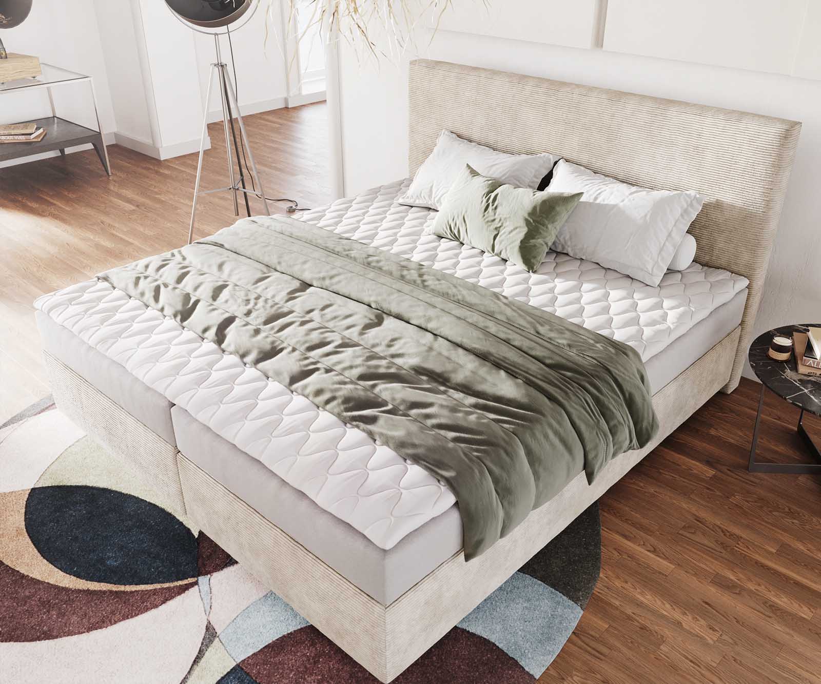 Lit-à-sommier-tapissier Dream-Well 180x200 cm Velours côtelé Beige avec matelas et surmatelas 3 Lit-à-sommier-tapissier Dream-Well 180x200 cm Velours côtelé Beige avec matelas et surmatelas 3