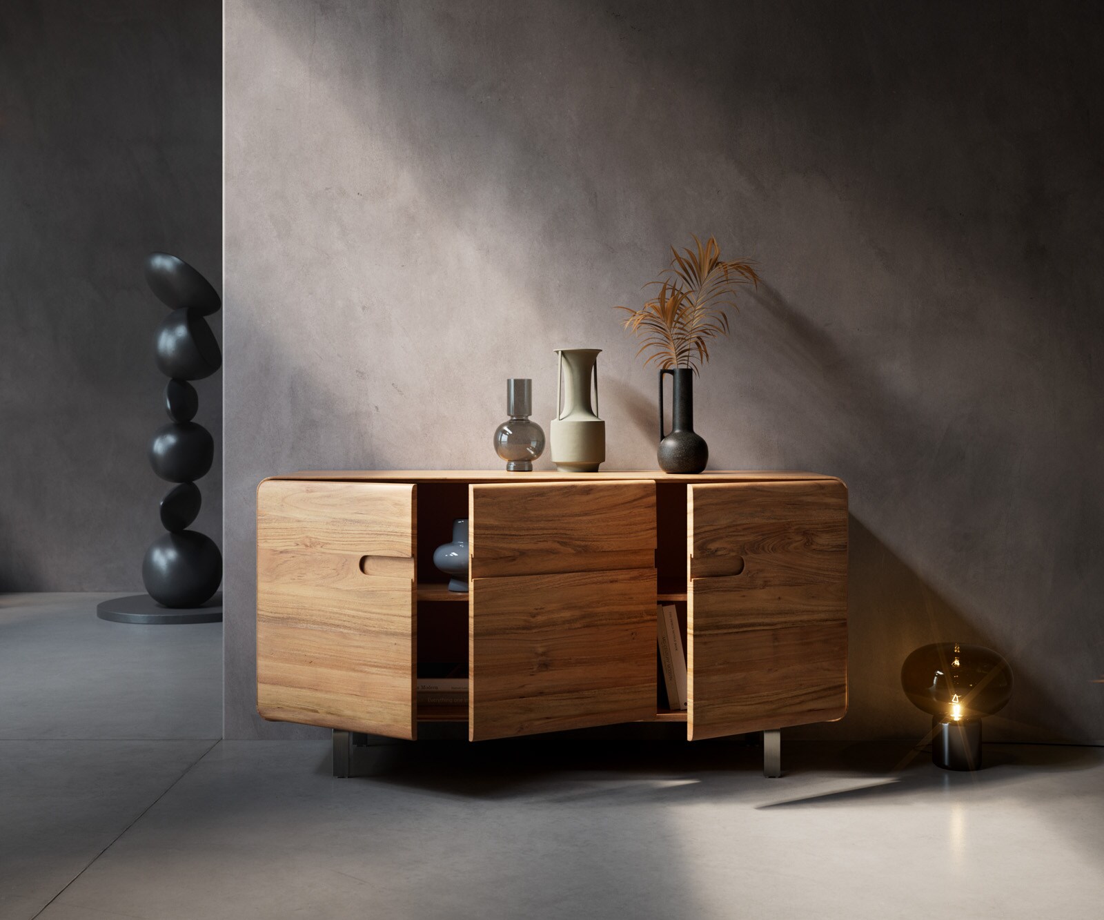 Buffet Anaya 145 cm acacia naturel 3 portes pied en L inox 4