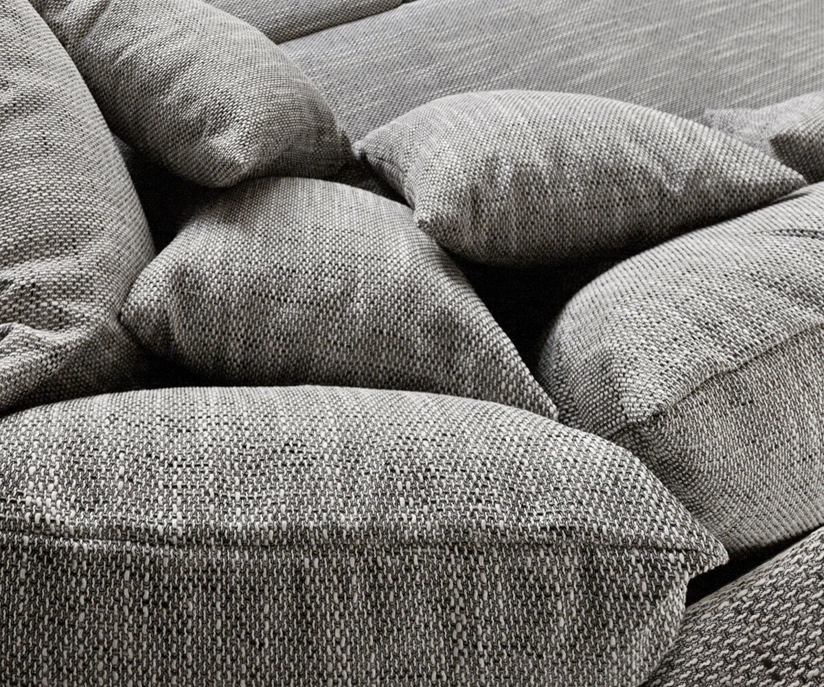 Canapé d'angle Clovis tissu structuré gris clair accoudoir ottoman droite 5