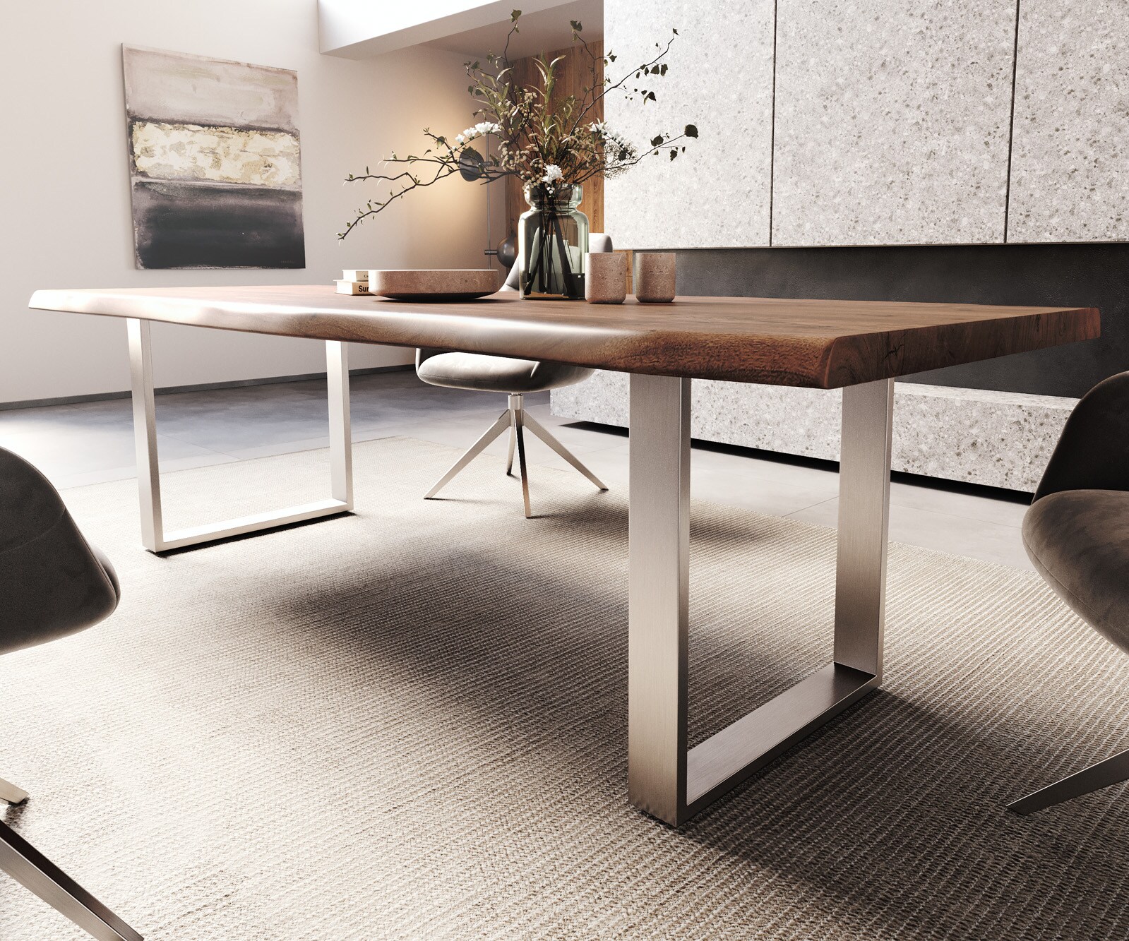 Esstisch Edge 260x100 XL Akazie Braun Edelstahl Schmal Live-Edge 5