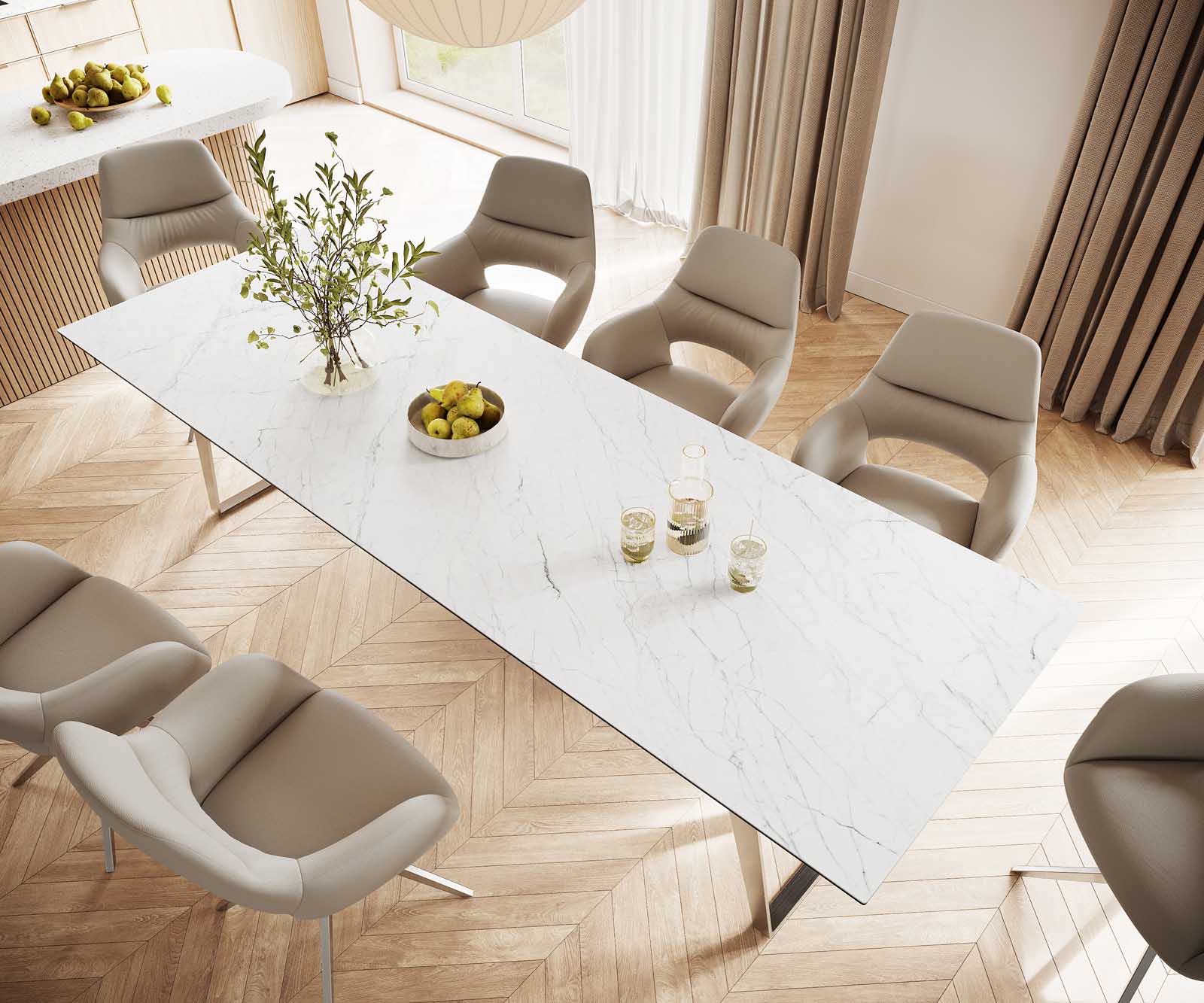 Esstisch Edge 300x100 Keramik Laminam® Statuarietto Weiß Edelstahl Schräg 3 Esstisch Edge 300x100 Keramik Laminam® Statuarietto Weiß Edelstahl Schräg 3