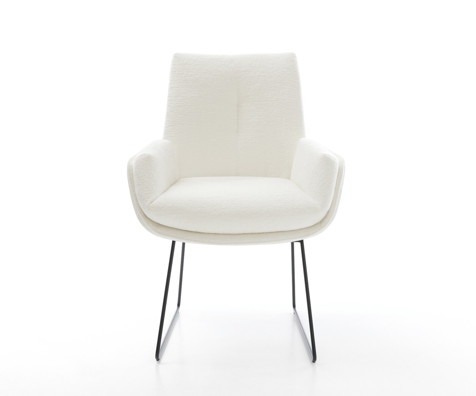 Chaise-de-salle-à-manger Clea-Flex bouclé doux beige pied trapèze noir 1