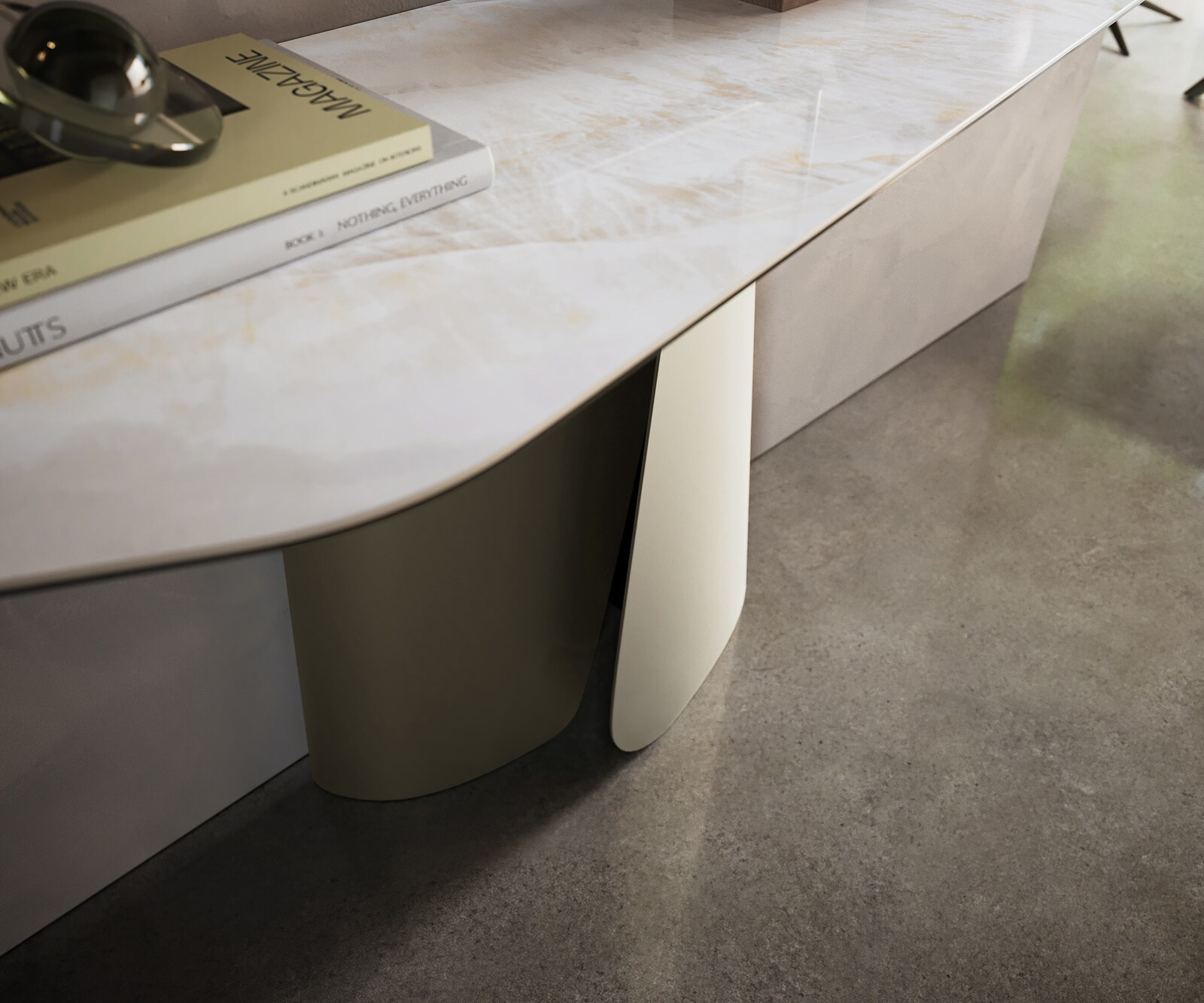 Konsolentisch Edge Polygonal 180x50 cm Keramik Onyx Pearl Livos Metall Effektfinish Titan 5