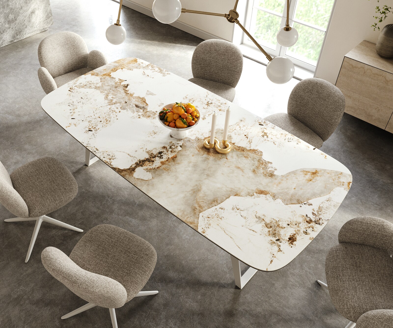 Esstisch Edge Boot 240x120 cm Keramik Minas Melange Weiß-Beige Metall Schräg Weiß 3