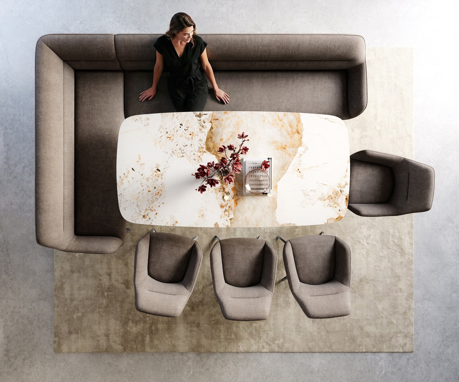 Esszimmerbank Taya-Flex 285x190 cm Strukturstoff Soft Taupe Kreuzgestell kantig Graphit Taschenfederkern Rechts 6
