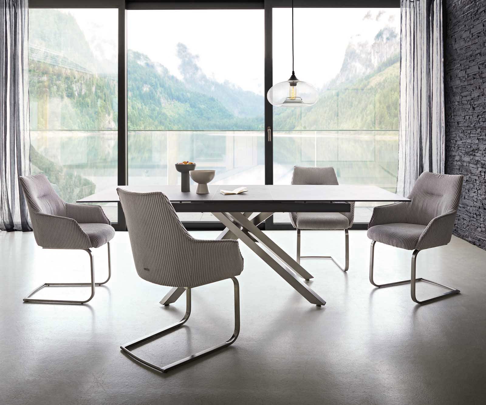 Freischwinger Alja-Flex mit Armlehnen Cord Silbergrau Freischwinger flach Edelstahl Taschenfederkern 3