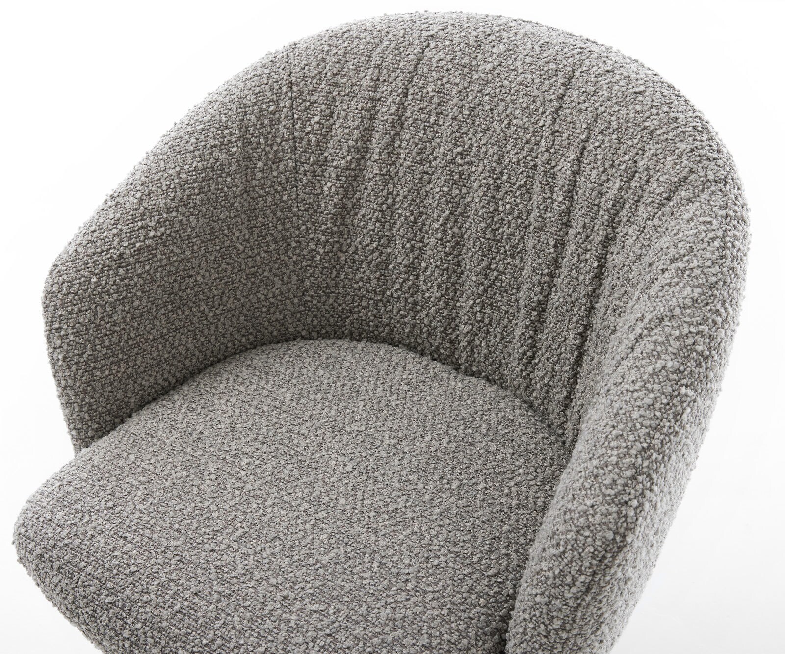 Chaise-pivotante Caja-Flex avec accoudoirs bouclé gris argenté pied de chaise 4 branches acier inoxydable brossé pivotement sur 360° ressorts ensachés 3