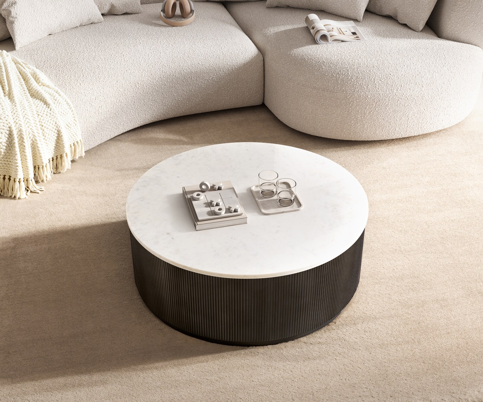 Table-basse Fiorano 90x90 cm Marbre blanc Métal noir antique 1