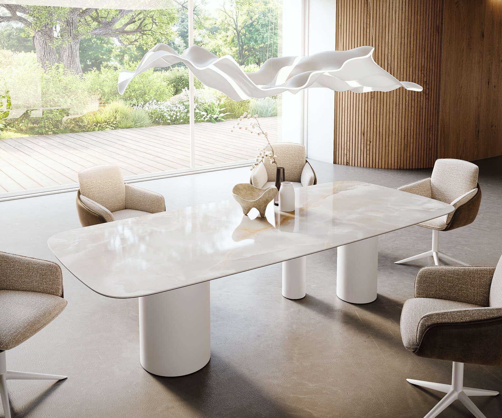 Esstisch Edge Boot 270x120 cm Keramik Iris FMG Onice Grigio Troa Metall Weiß