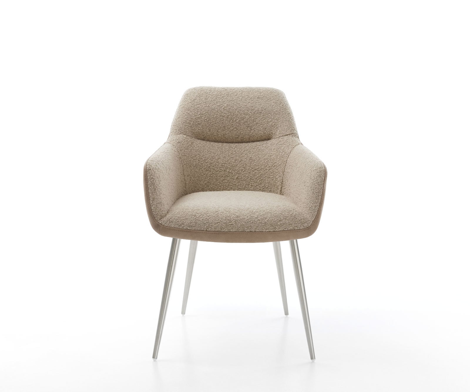Chaise-de-salle-à-manger Pejo-Flex tissu mixte couleur boue 4 pieds coniques acier inoxydable brossé ressorts ensachés 1 Chaise-de-salle-à-manger Pejo-Flex tissu mixte couleur boue 4 pieds coniques acier inoxydable brossé ressorts ensachés 1