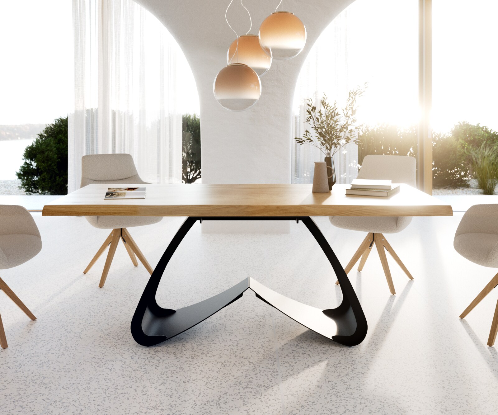 W-Gestell Metall Schwarz für Tischplatten ab 200 cm 1