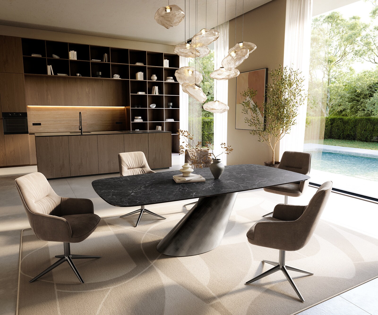 Esstisch Edge Boot 240x120 cm Keramik Laminam® Nero Greco Anthrazit Cono Metallic Silber 5