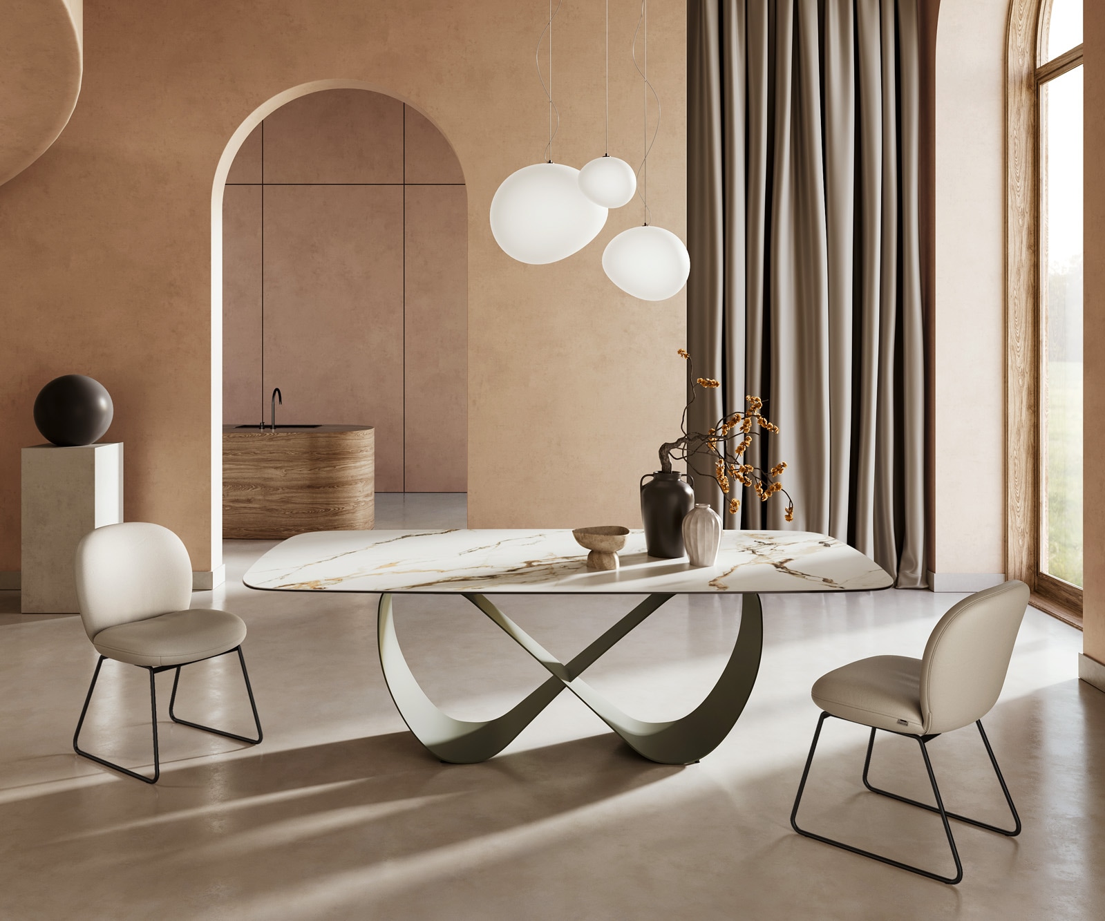 Esstisch Edge Boot 240x120cm Keramik Calacatta Luxe Weiß-Gold-Grau Infinity Metall Effektfinish Titan Esstisch Edge Boot 240x120cm Keramik Calacatta Luxe Weiß-Gold-Grau Infinity Metall Effektfinish Titan