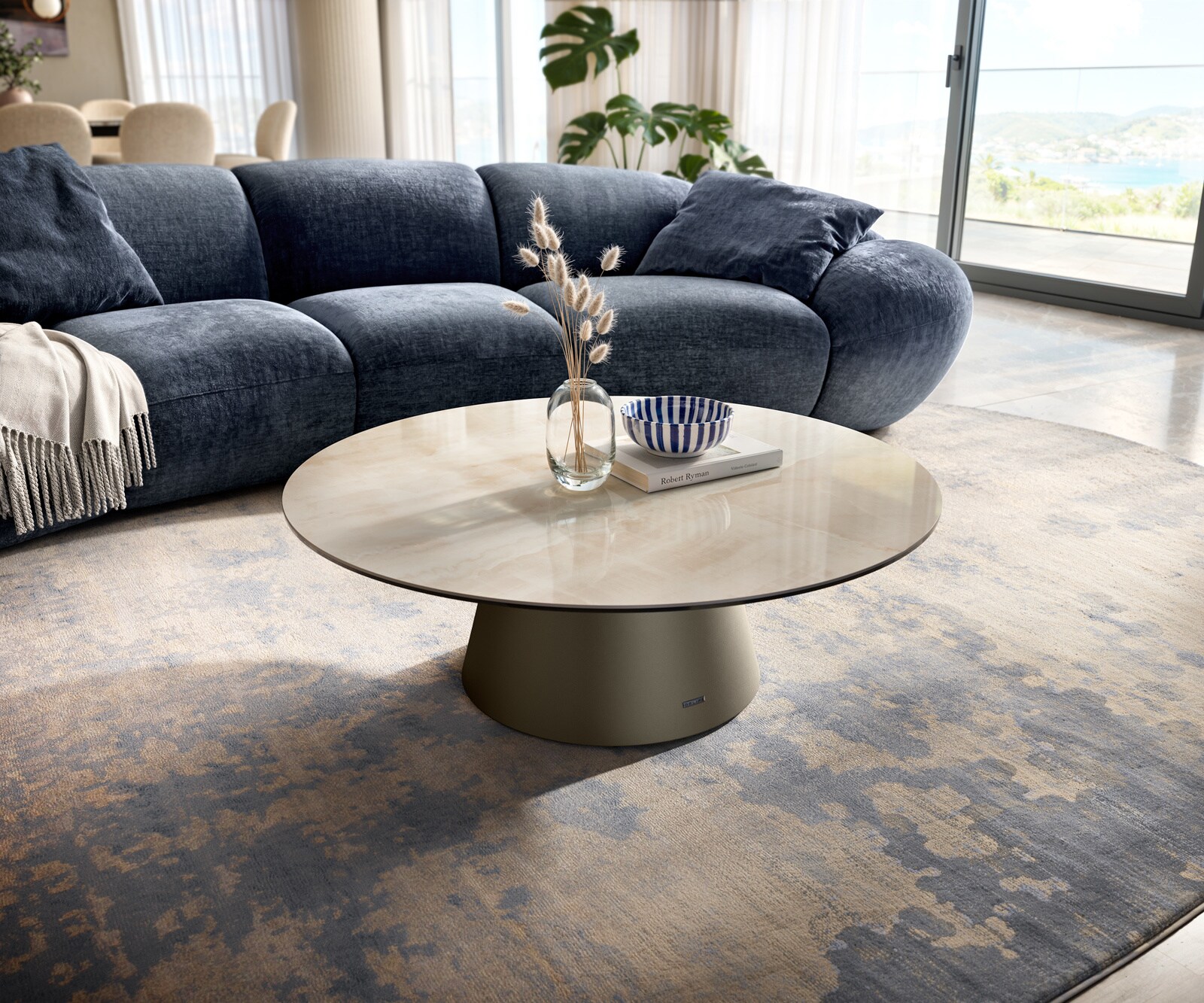 Table basse Edge ronde 100x100 cm céramique Onyx Champagne Borna finition effet titane 6
