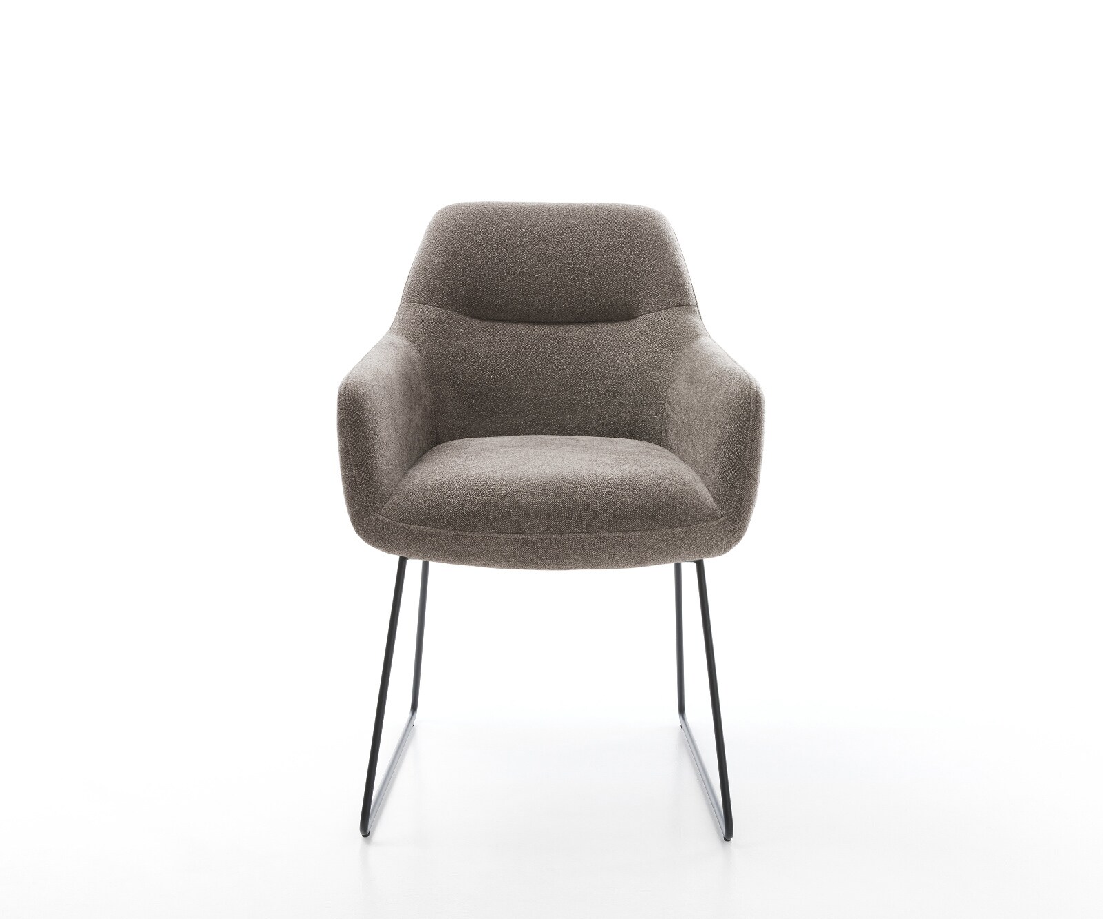 Chaise-de-salle-à-manger Pejo-Flex tissu structuré doux taupe pied trapèze noir ressorts ensachés 1