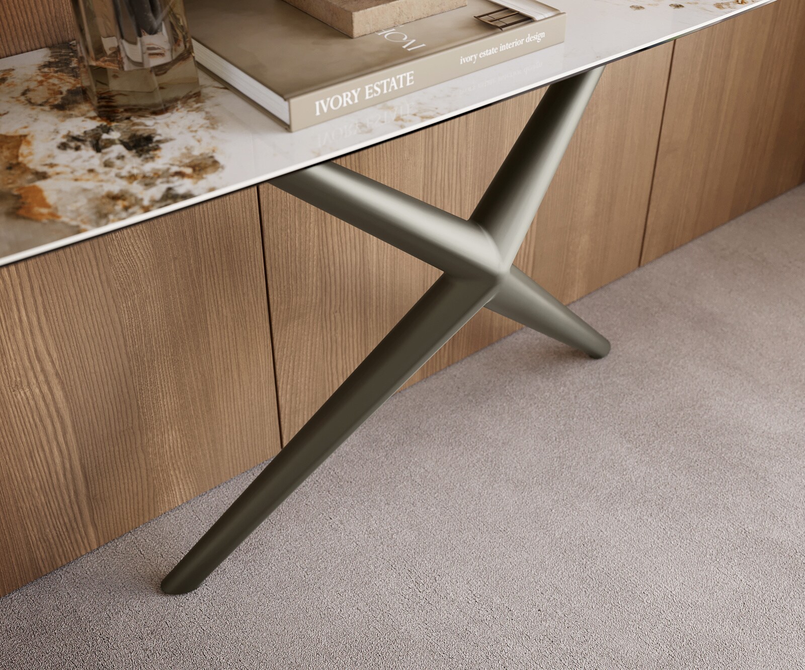 Konsolentisch Edge Boot 180x40 cm Keramik Minas Melange Weiß-Beige Estelo Metall Effektfinish Titan 6