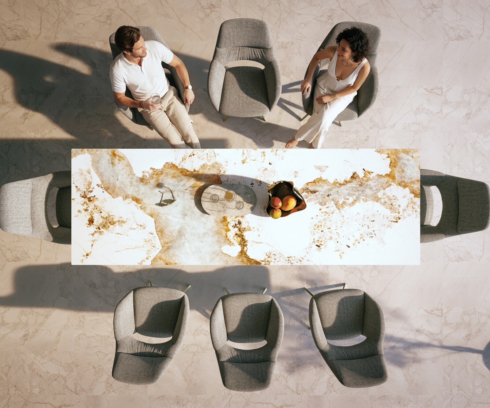 Table d’extérieur Edge 300x100 cm céramique Minas Melange blanc-beige piètement croisé rectangulaire en acier inoxydable 5