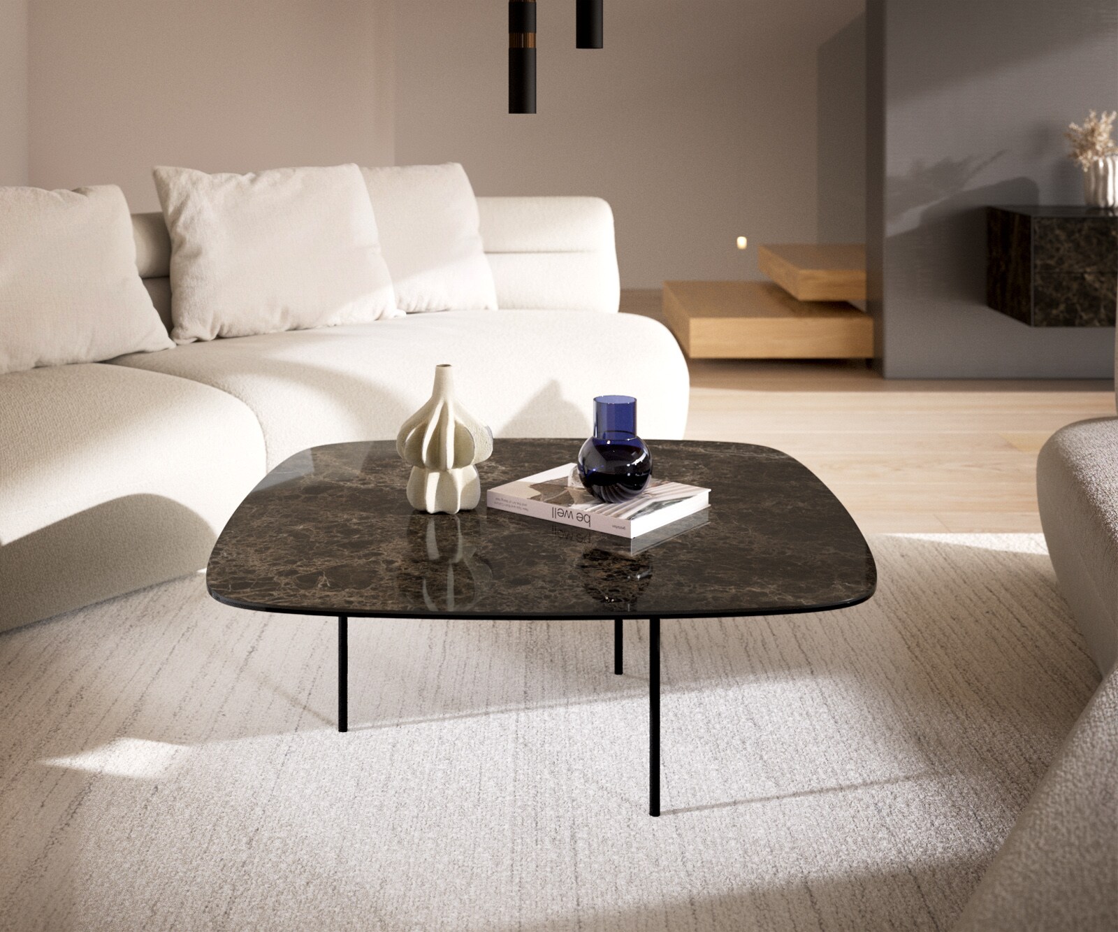 Table basse Edge Boot 90x90 cm céramique Laminam® Emperador Extra Lucidato brun foncé Trive métal noir 6