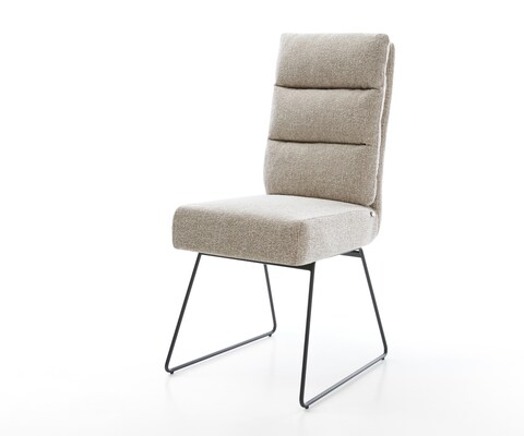 Chaise-de-salle-à-manger Pela-Flex tissu tissé doux beige pied trapèze noir resorts ensachés