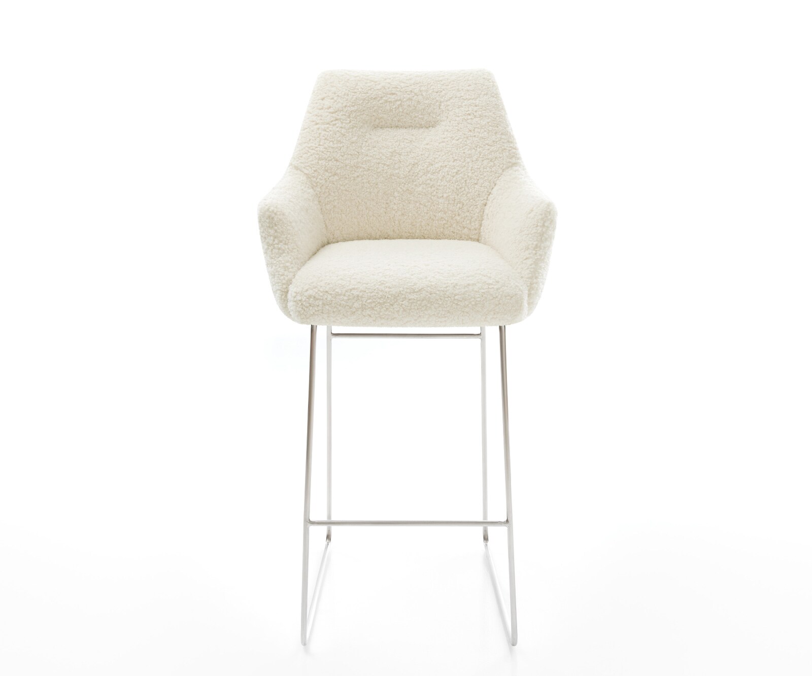 Barstuhl Alja-Flex Teddystoff Beige Kufengestell Edelstahl Silberfarben Taschenfederkern 2