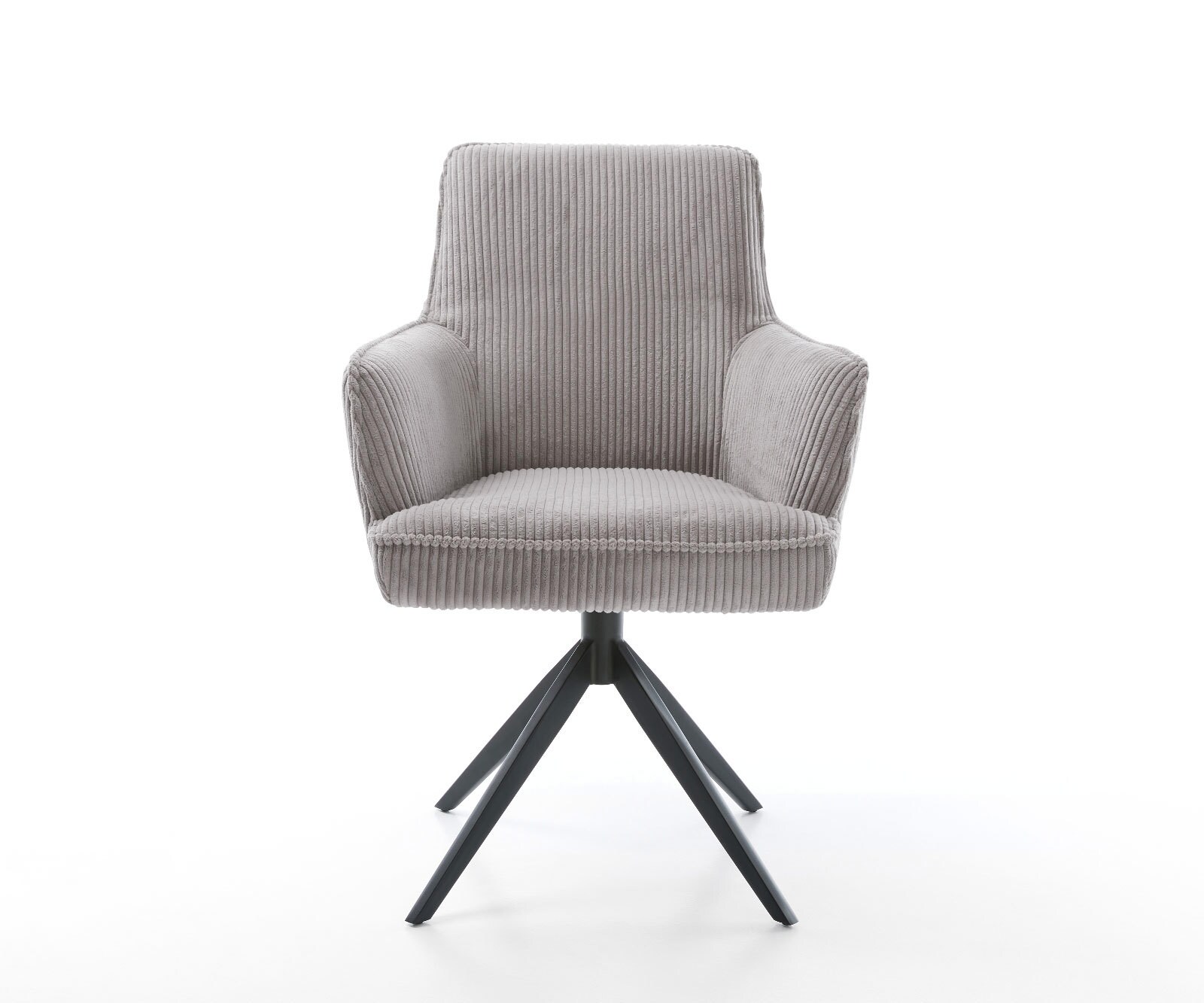 Drehstuhl Heira-Flex mit Armlehnen Cord Silbergrau Kreuzgestell breit Schwarz 360° drehbar Wippfunktion Taschenfederkern 1