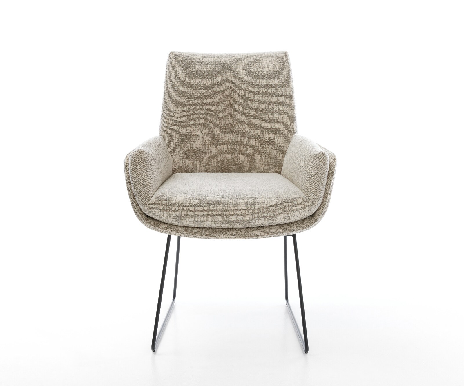 Chaise-de-salle-à-manger Clea-Flex tissu tissé doux beige pied trapèze noir 1