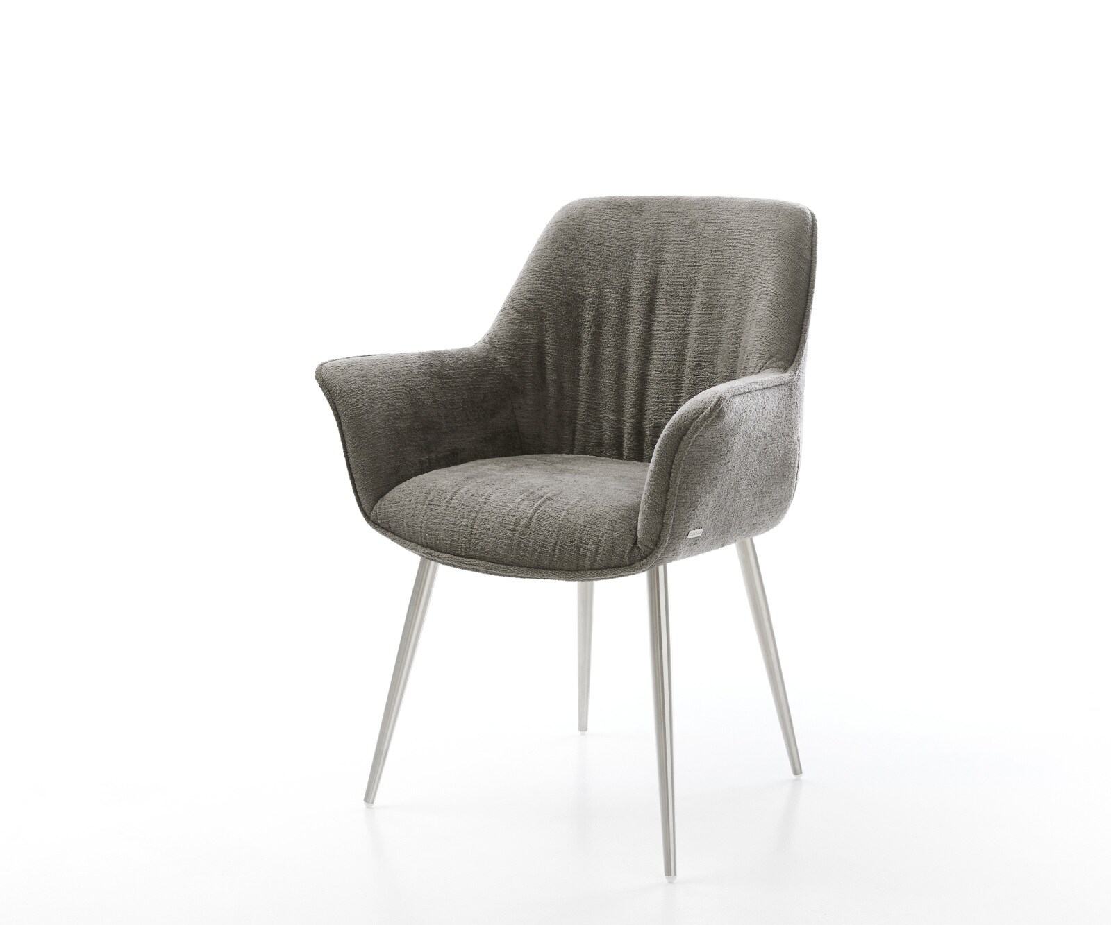 Chaise-de-salle-à-manger Keila-Flex avec accoudoirs bouclé doux couleur boue 4 pieds coniques acier inoxydable 1