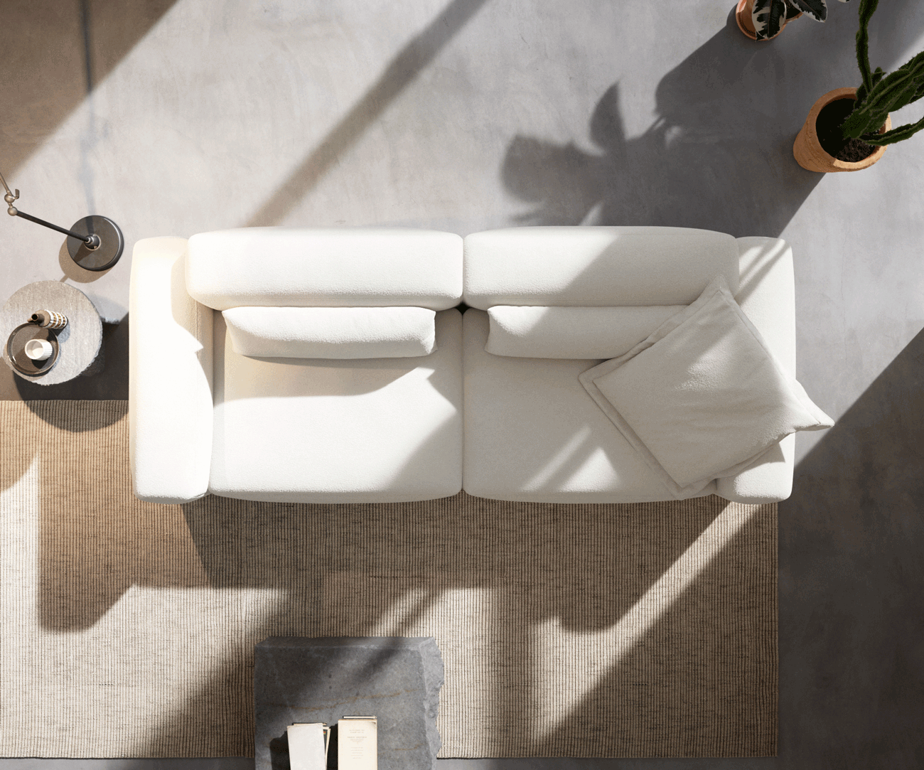 Bigsofa Freestyle 280x110 cm Bouclé Crème-blanc couture plate 6